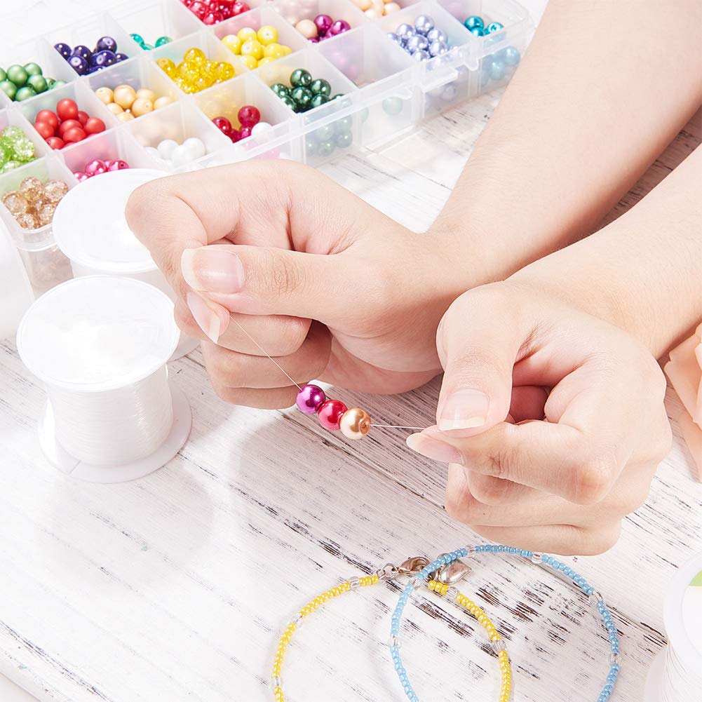 20 Yards JEWELEADER Clear Invisible Craft Nylon Thread 0.6mm Monofilament Fishing Line Bead String Cord for Gemstone Jewelry DIY Making Bracelet Hanging Decoration Sewing Quilting Hair Weaving