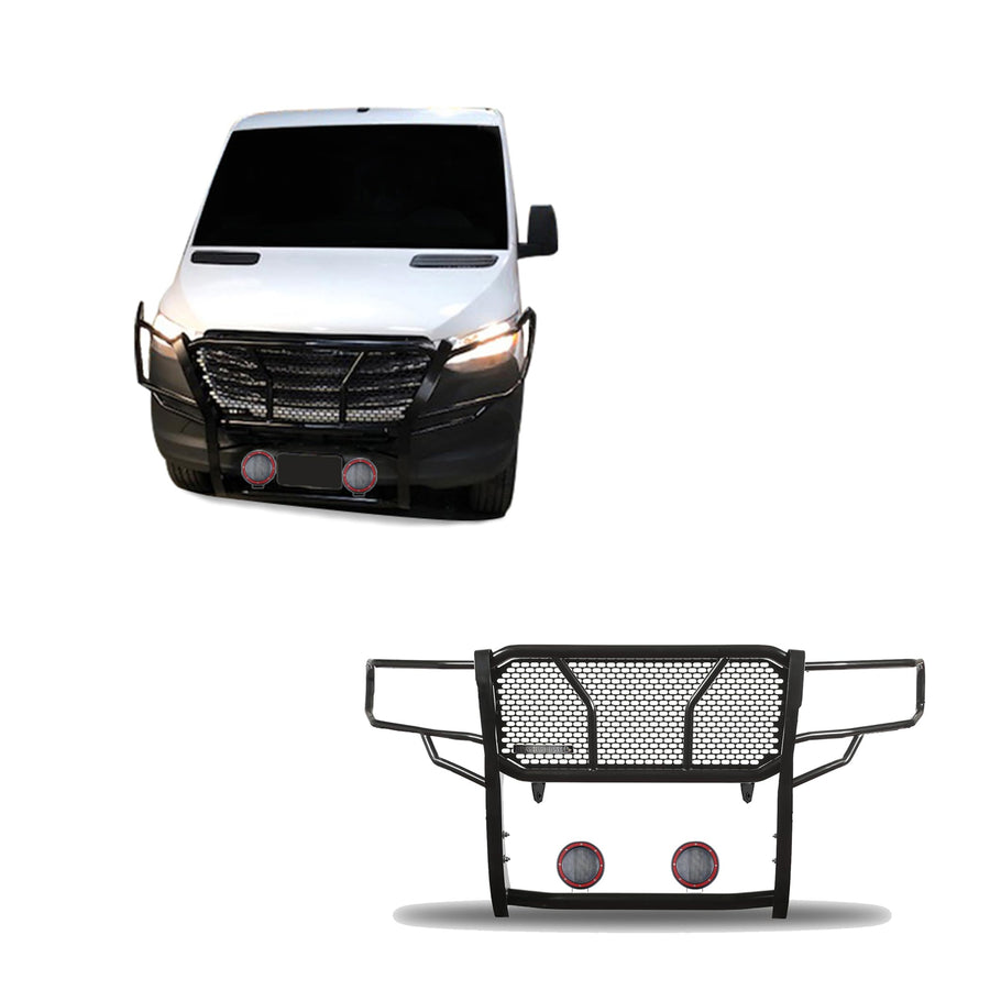 RUGGED HD Black Horse Grille Brush Bumper Guard Modular Black Come With Pair of 5.3"LED light Compatible with 2007-2009 Dodge sprinter 2500/3500|07-16 Freightliner sprinter 2500/3500-RU-DOSP07-B-PLFR