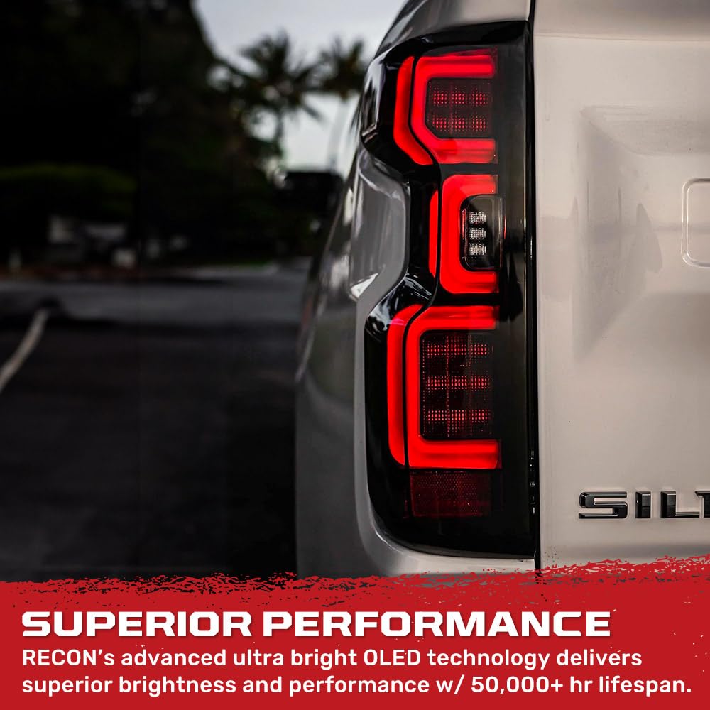 RECON - Premium OLED Tail Lights Fits 19-23 Silverado 1500 & 20-23 2500/3500 Ultra Bright Running Lights (Replaces Factory/OEM LED Tail Lights Only) Smoked Black Lens