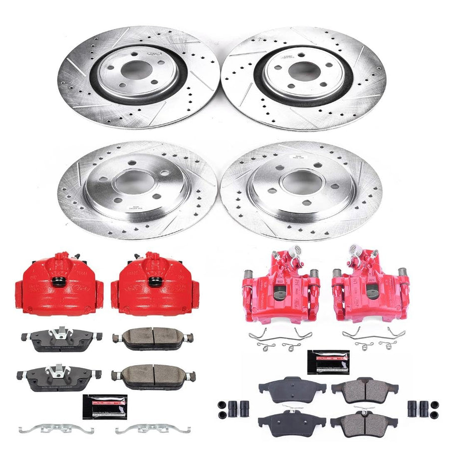 Power Stop Z23 KC7233 Evolution Front and Rear Caliper Kit-Drilled/Slotted Rotors, Carbon Ceramic Brake Pads & Calipers For Ford Focus 2015-2018 [Model Specific]