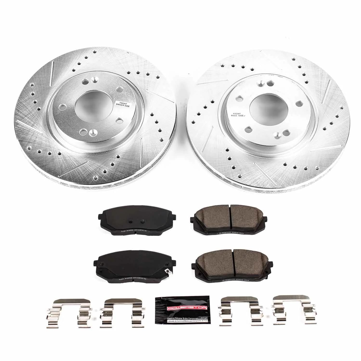 Power Stop Z23 K8621 Front Brake Kit-Drilled/Slotted Brake Rotors & Carbon Ceramic Brake Pads For Kia Optima 2017 [Model Specific]
