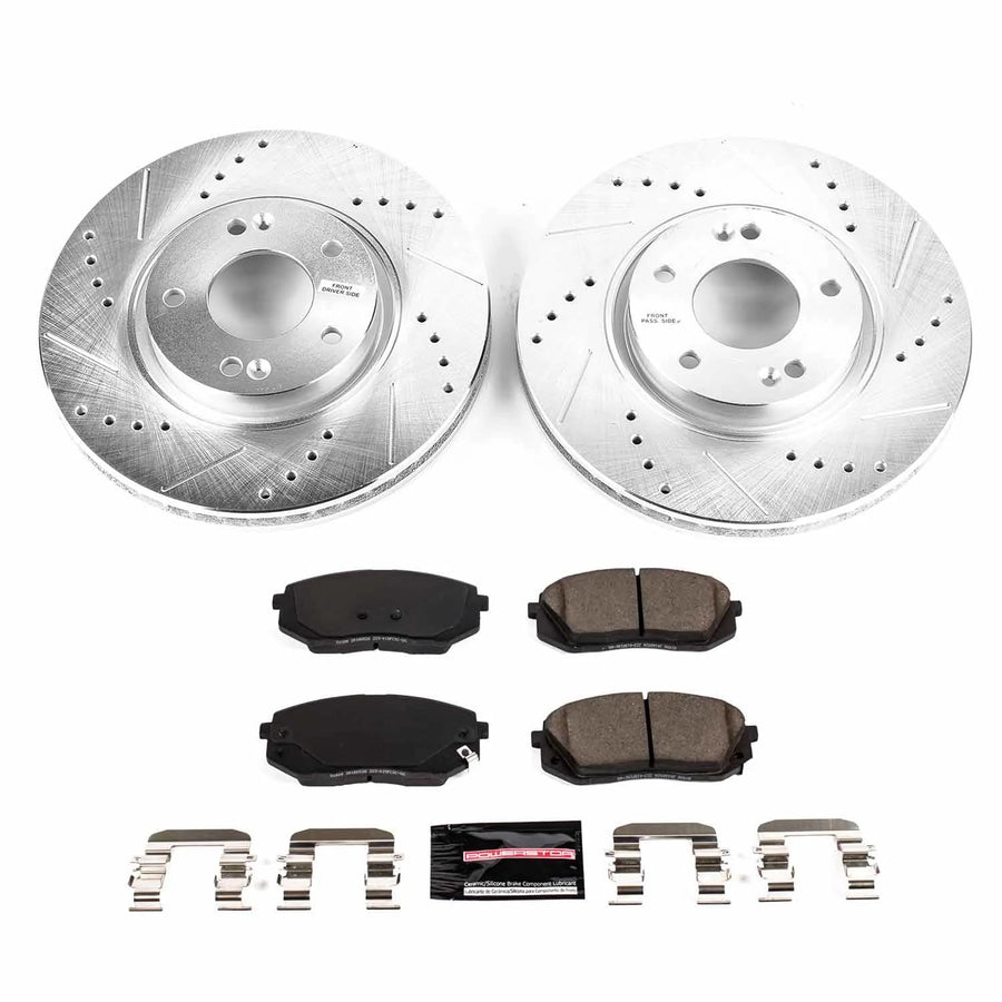 Power Stop Z23 K8621 Front Brake Kit-Drilled/Slotted Brake Rotors & Carbon Ceramic Brake Pads For Kia Optima 2017 [Model Specific]