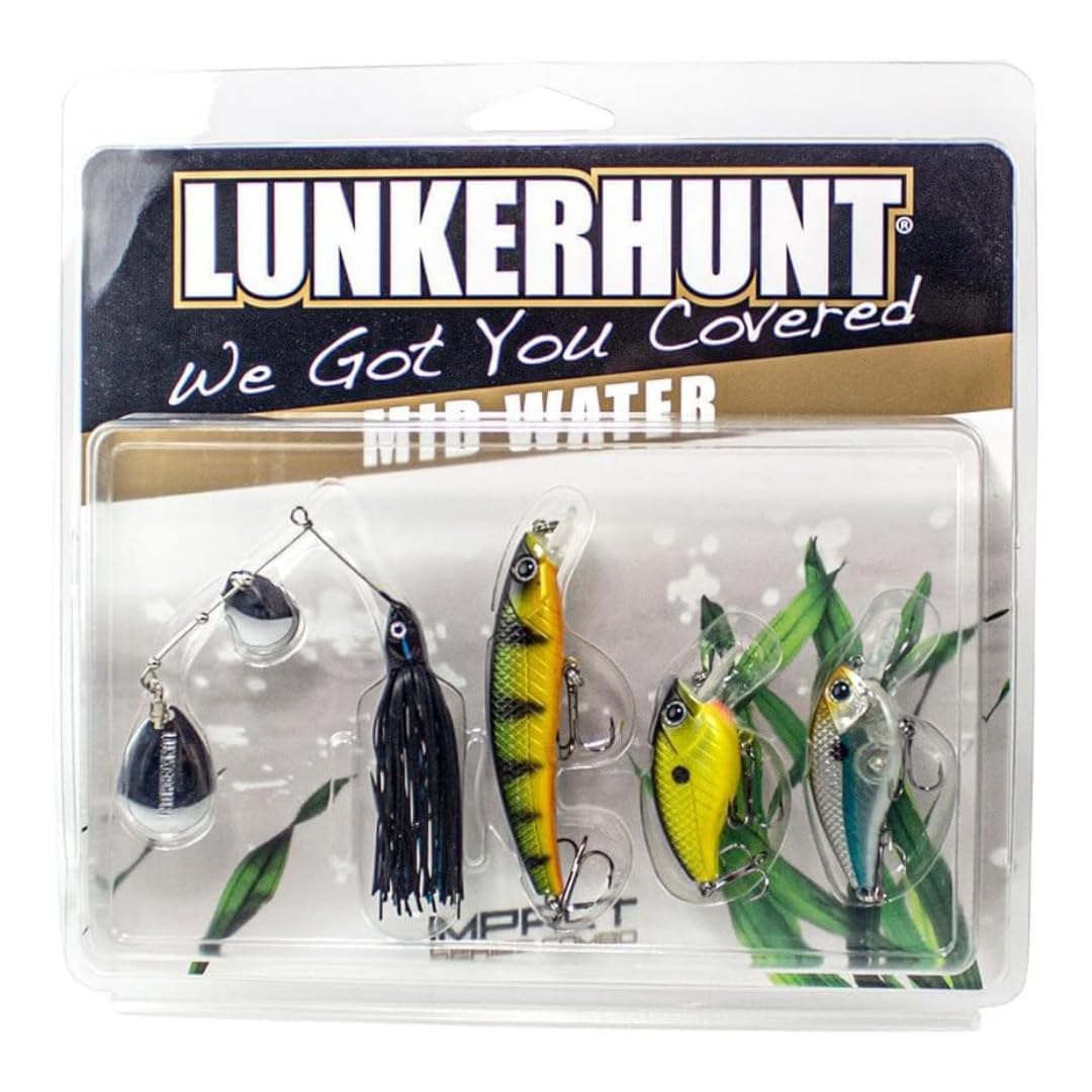 MID LUNKERHUNT Water Crankbaits – 4-Pack | Premium Hard Bait Fishing Lures for Bass, Walleye & Saltwater | Ideal for Deep Water Action