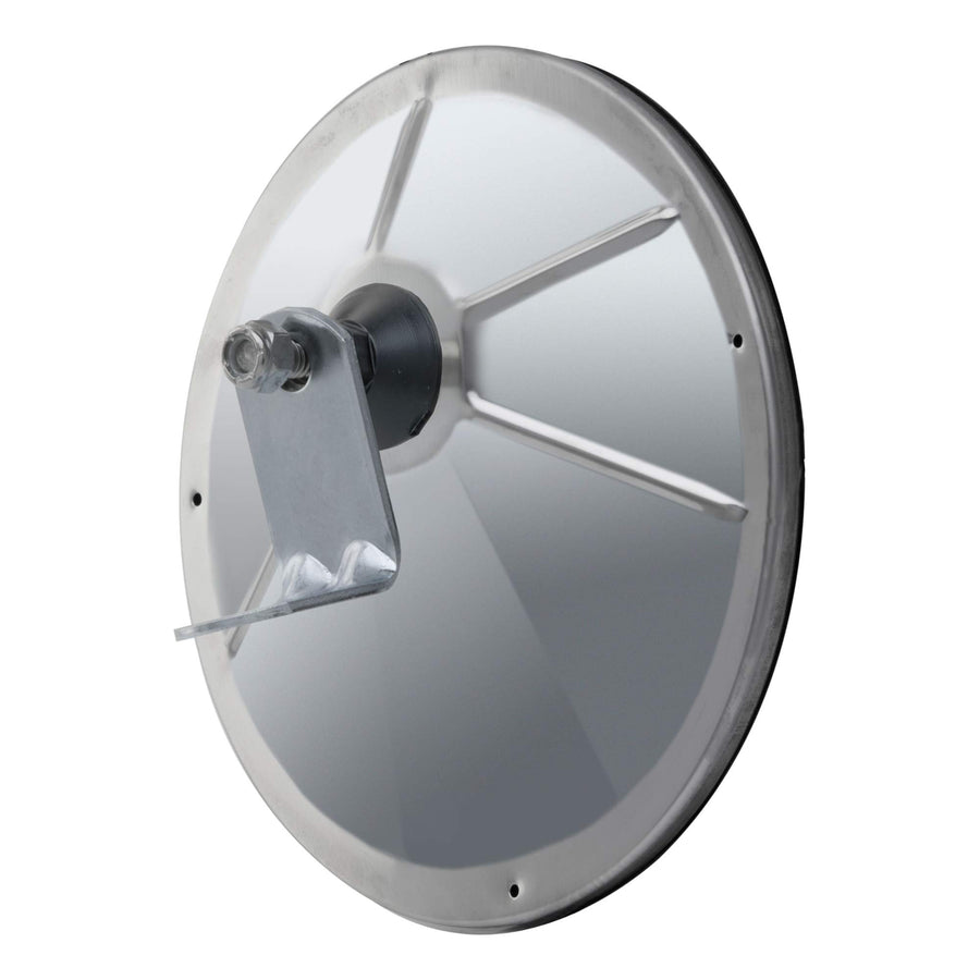 8-Inch Stainless Steel RETRAC Offset-Mount Convex Mirror Head with Plastic Ball Stud, J-Bracket, Universal Driver or Passenger Side