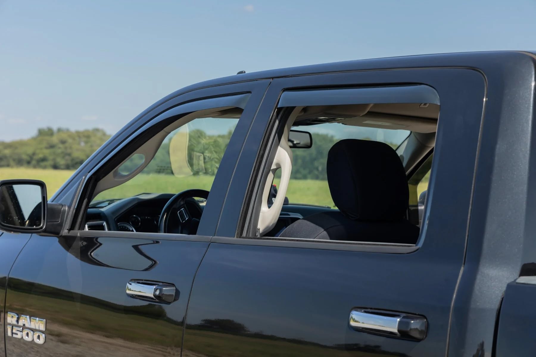 Rough Country Window Rain Guards in-Channel for Ram 1500 (2009-2018) & 2500/3500 Crew Cab (2019-2025) - Low Profile Window Visors, 4-Pc Rain Guard for Trucks
