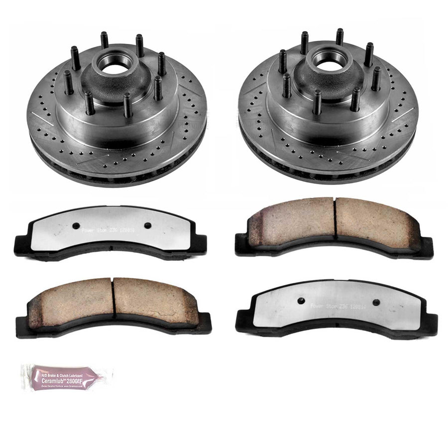 Power Stop K1891-36 Z36 Front Truck & Tow Brake Kit, Carbon Fiber Ceramic Brake Pads and Drilled/Slotted Brake Rotors For Ford F-250 Super Duty, Ford F-350 Super Duty [Model Specific]