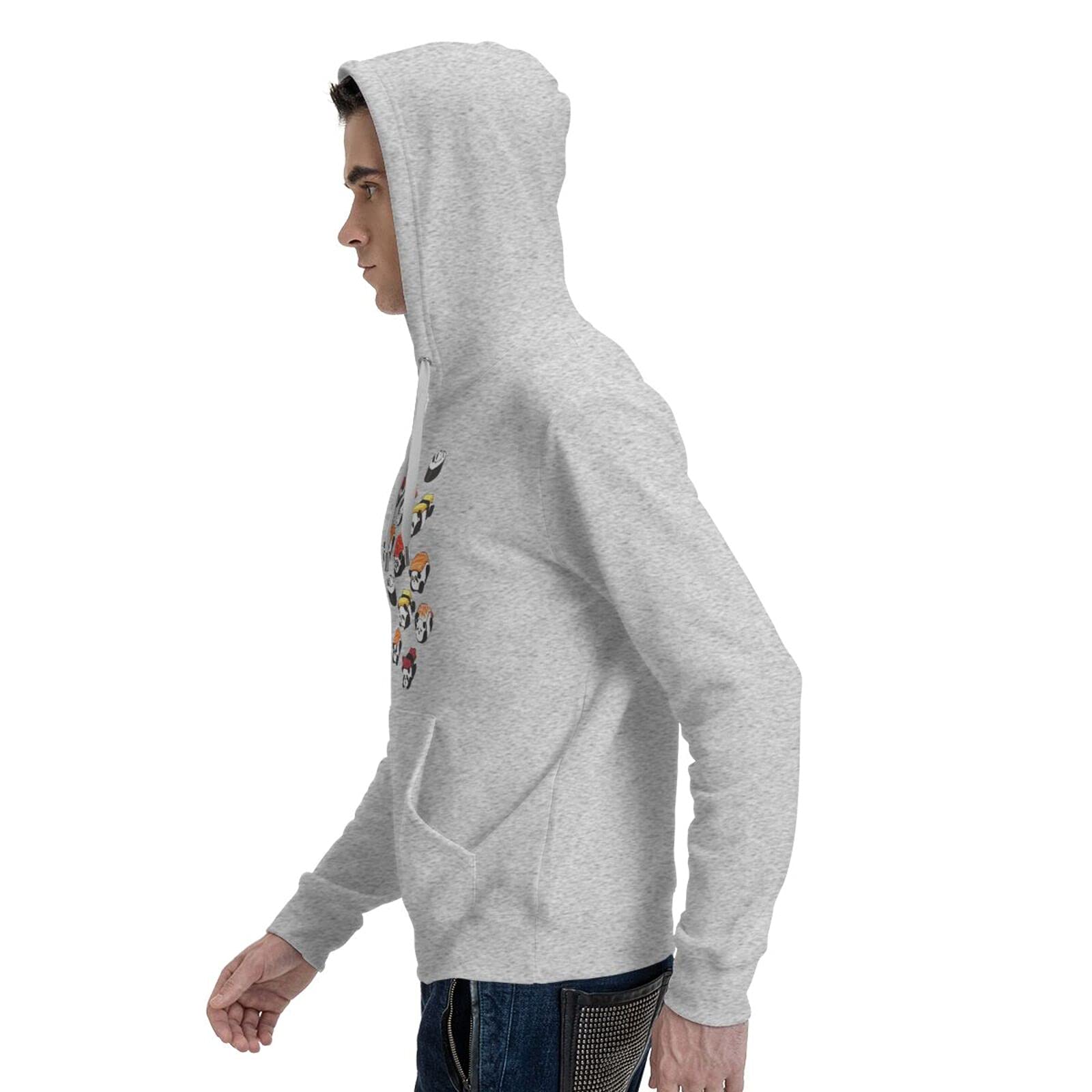 Sushi Panda Banzie Personalized 3D Printing Cartoon Hoodie Fleece Round Tie Pocket Pullover Sweater Fall Winter Pullover Thickening, Gray, Large