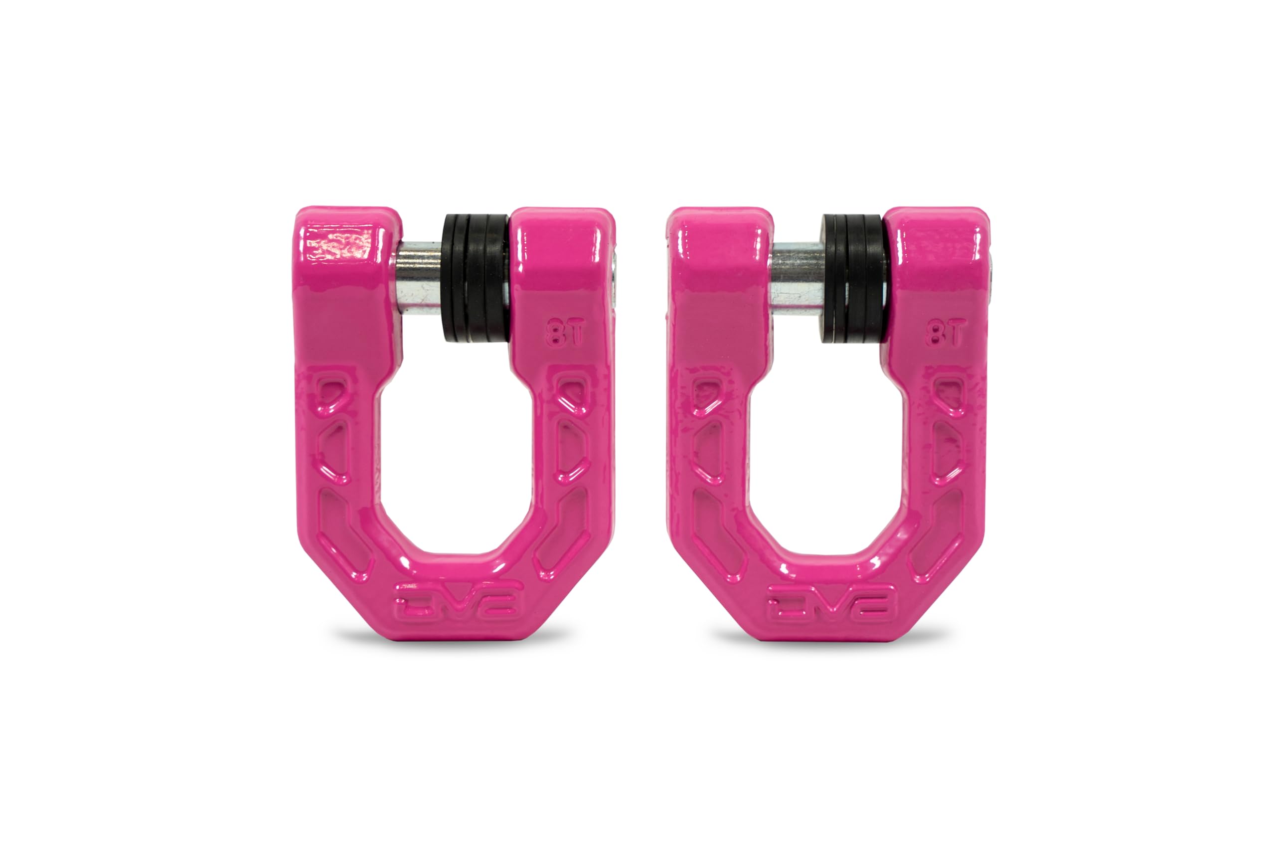 Offroad DV8 Elite Series D-Ring Shackles | Pair | 8 Ton Working Load Limit | (4) ⅛” & (4) 3/16” Isolators Included | 1&1/16” Thick Forged Steel D-Ring (Pink)