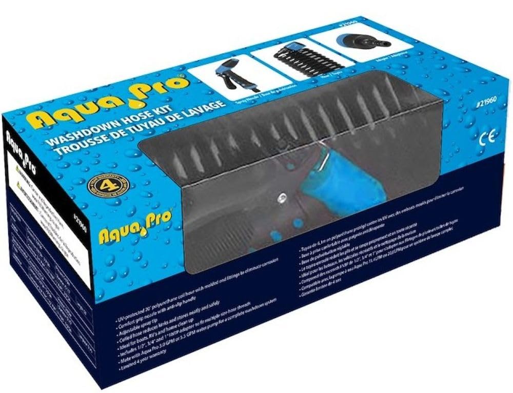 Aqua Pro 20-Foot Portable Garden and Boat Washdown Hose 5/16 Inch Polyurethane Coil Hose with Adjustable Spray Nozzle Quick Connect Fittings UV-Protected for Home, RV and Marine Use Aqua Pro 21960