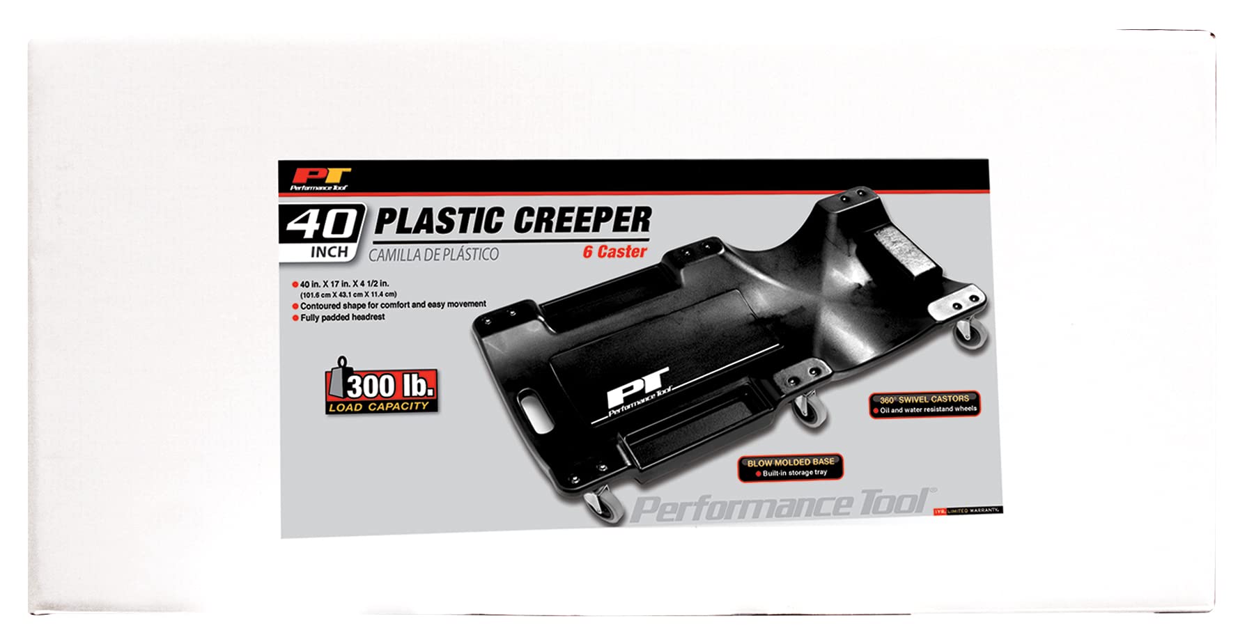 W85006 Performance Tool 40-Inch Plastic Creeper with 6 Casters, Black