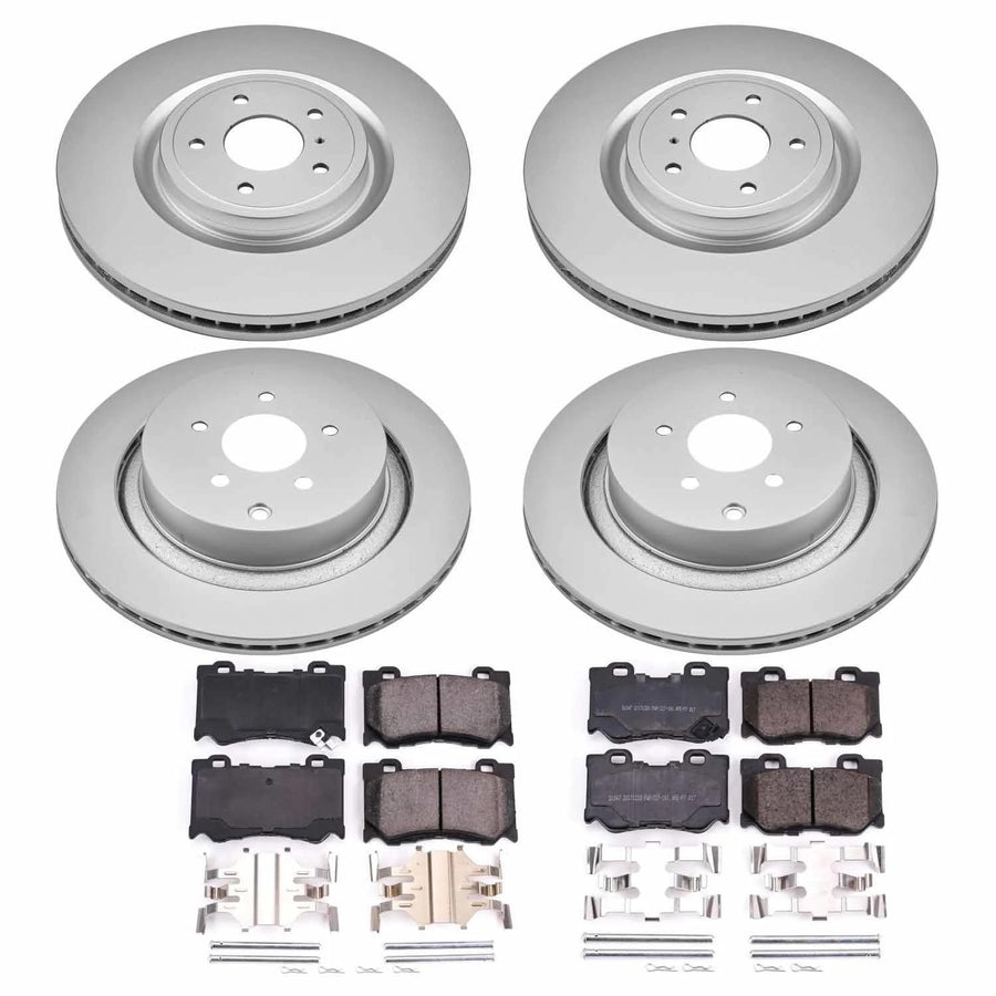 Power Stop CRK5823 Brake Rotor & Coated Ceramic Brake Pads- front & rear For FX50, M, M37, M56, Q50, Q60, Q70, Q70L, [Model Specific]
