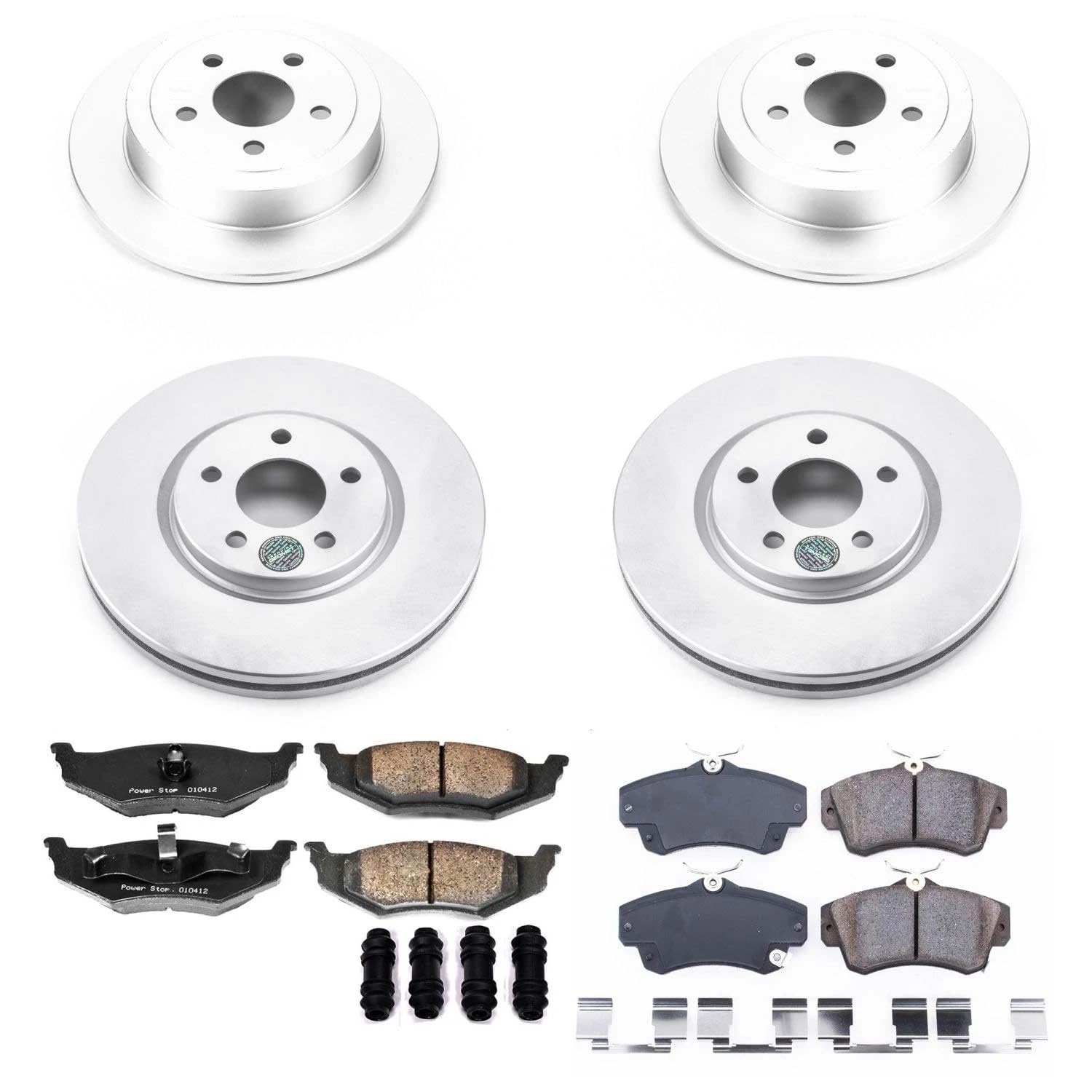 Power Stop CRK1707 Coated Brake Rotors and Z17 Front and Rear Brake Pads Kit For Chrysler PT Cruiser 2004-2005 [Model Specific]
