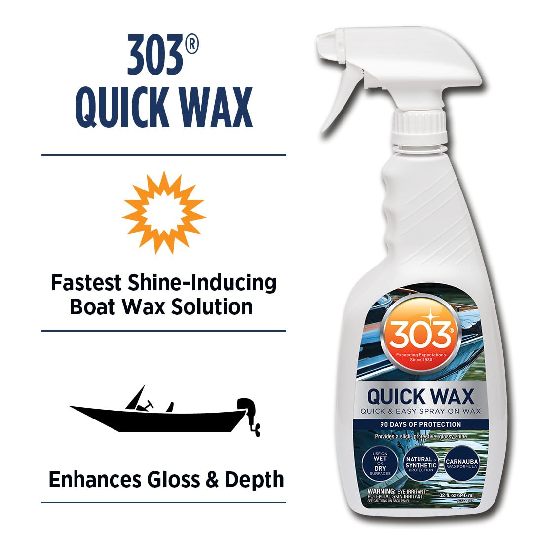 303 Quick Wax Marine - Quick & Easy - 90 Days Of Protection - Provides a Slick, Protective, Glossy Shine - Use On Wet / Dry Surfaces - Carnauba Wax, 32oz. (30213)
