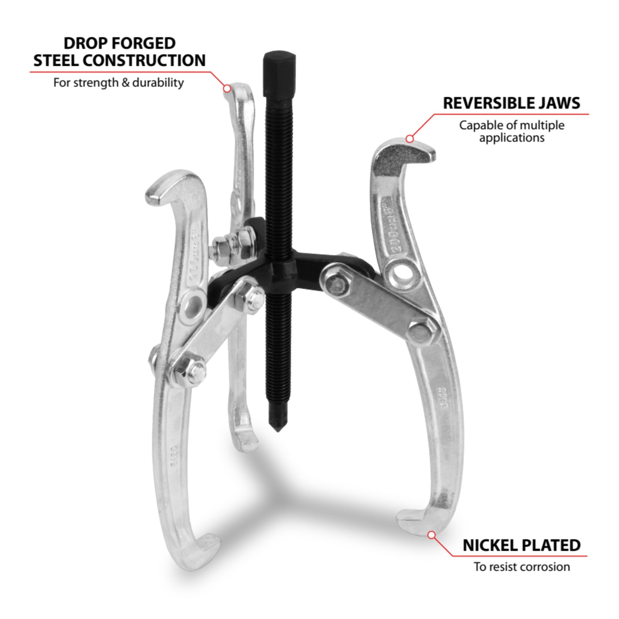 8-Inch Performance Tool W138P Gear Puller with Reversible Design for Vehicle Maintenance and Repair, Drop-Forged Steel, Chrome Plating