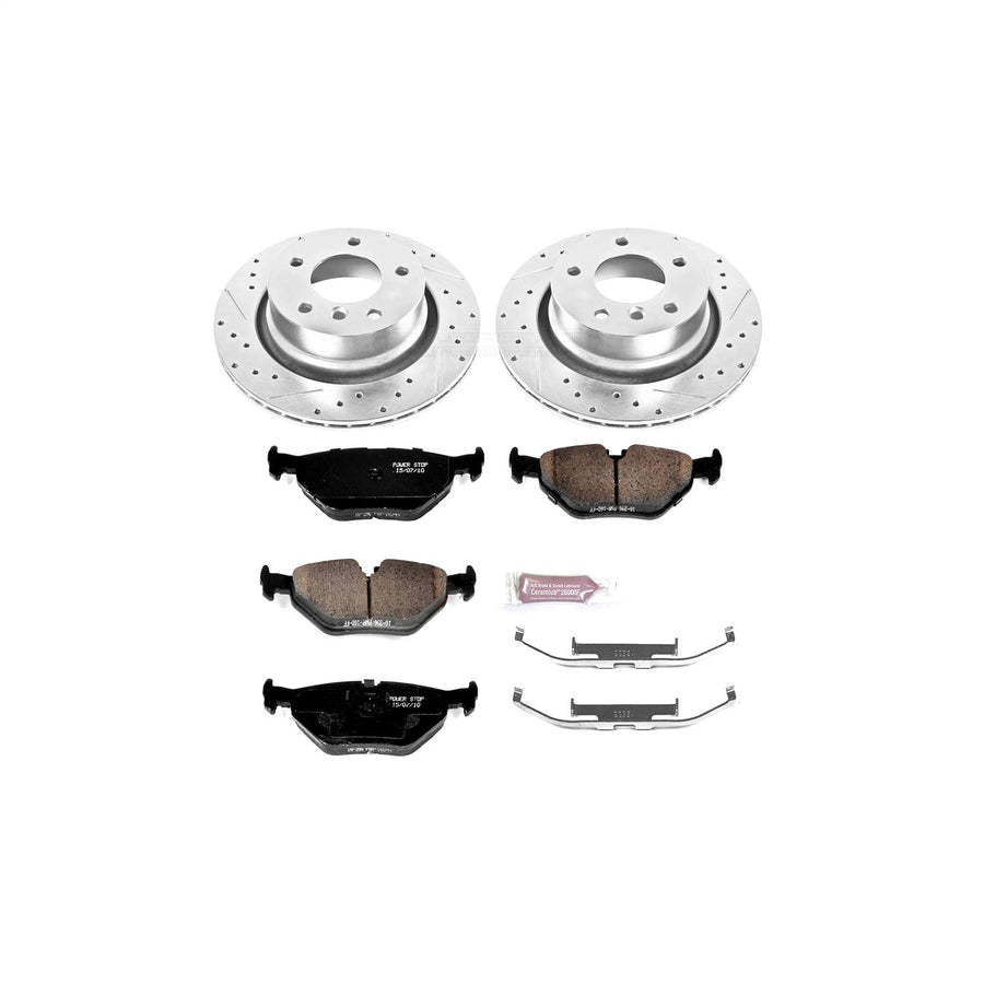 Power Stop K962 Brake Pads Rear Z23 Carbon Fiber with Drilled & Slotted Brake Rotors Kit