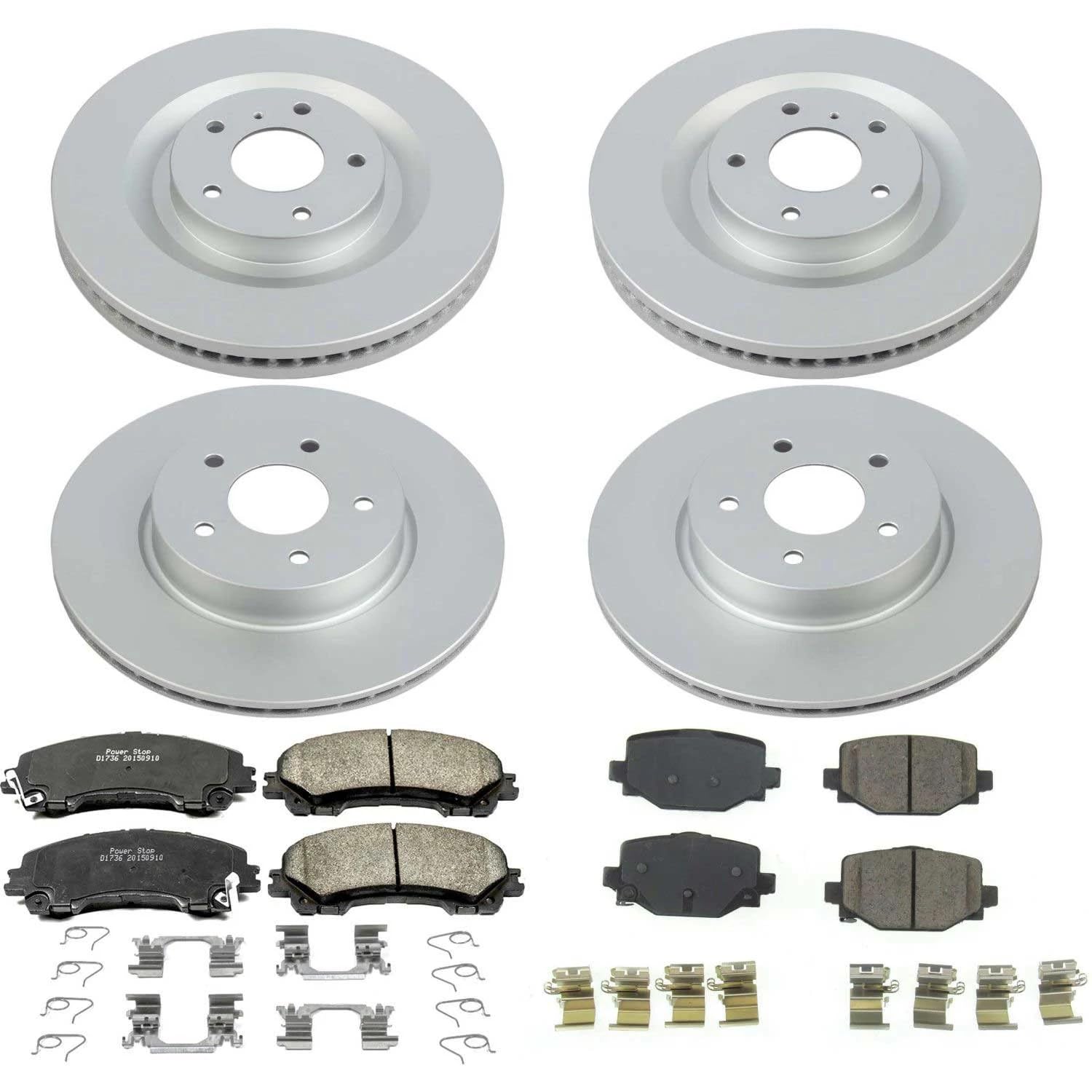 Power Stop Z17 Coated Rotor Kit-CRK8451 Front and Rear Coated Brake Rotors, Ceramic Brake Pads For INFINITI QX50 2019-2022, INFINITI QX55 2022-2023 [Model Specific]