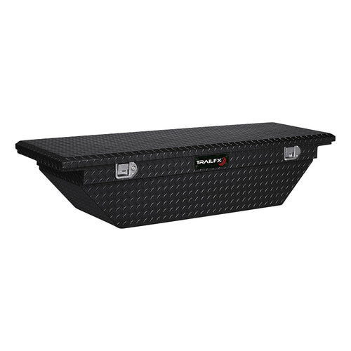 Crossover Tool Box TrailFX Low Profile Angled Single Lid With Struts Black Powder Coated 16 Gauge Aluminum 8.4 Cubic Foot Capacity With Plastic Tray 120702