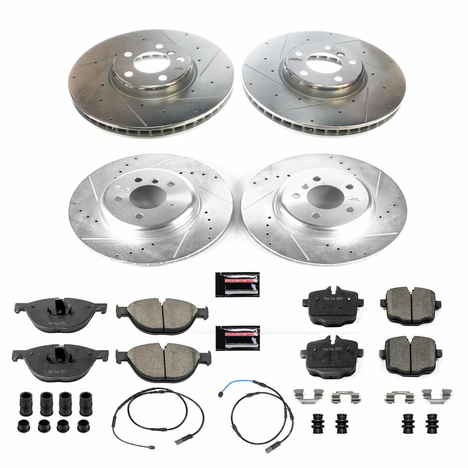 Power Stop K6029 Z23 Carbon Fiber Brake Pads Front and Rear with Drilled Slotted Brake Rotors Kit For BMW 550i, 550i xDrive, 650i, 650i Gran Coupe, 650i xDrive, 650i xDrive Gran Coupe [Model Specific]
