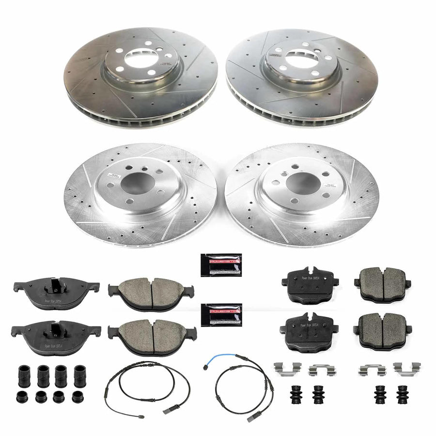 Power Stop K6029 Z23 Carbon Fiber Brake Pads Front and Rear with Drilled Slotted Brake Rotors Kit For BMW 550i, 550i xDrive, 650i, 650i Gran Coupe, 650i xDrive, 650i xDrive Gran Coupe [Model Specific]