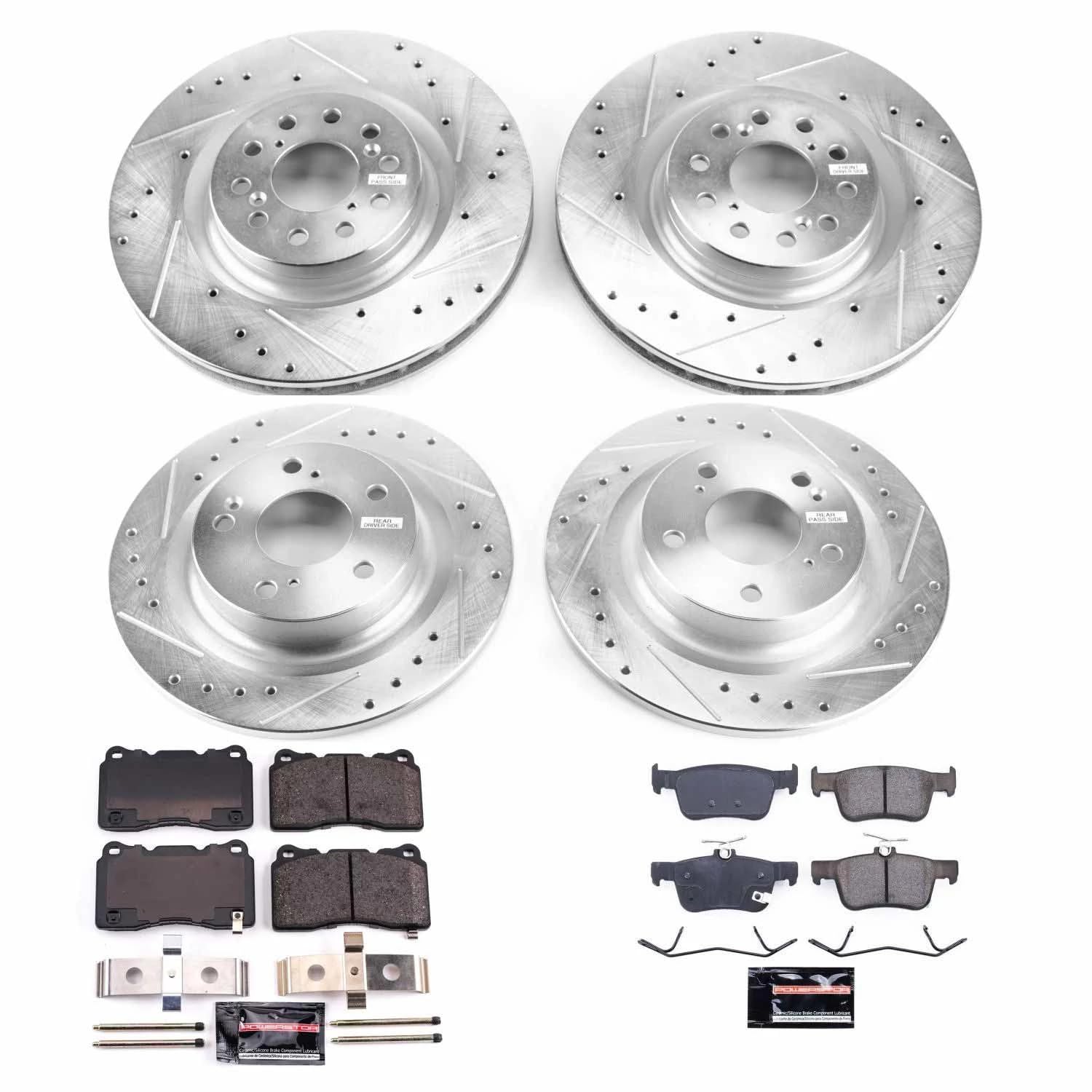 Power Stop K7870 Z23 Carbon Fiber Brake Pads Front and Rear with Drilled & Slotted Brake Rotors Kit For Honda Civic 2017-2019 [Model Specific]