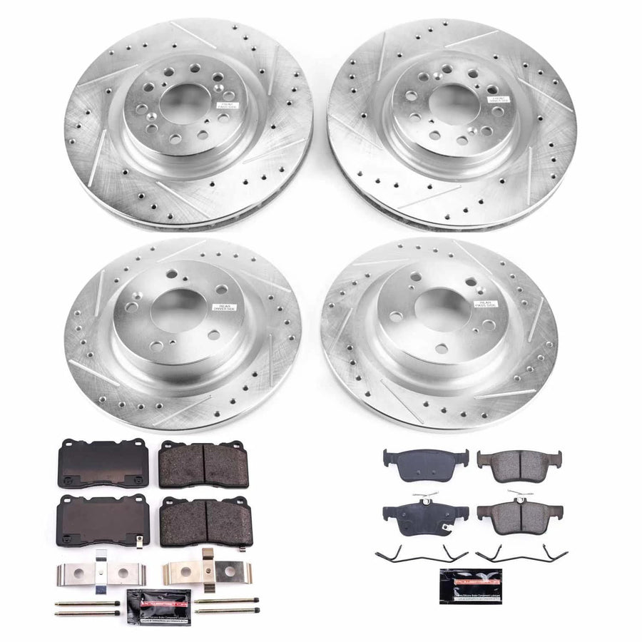 Power Stop K7870 Z23 Carbon Fiber Brake Pads Front and Rear with Drilled & Slotted Brake Rotors Kit For Honda Civic 2017-2019 [Model Specific]