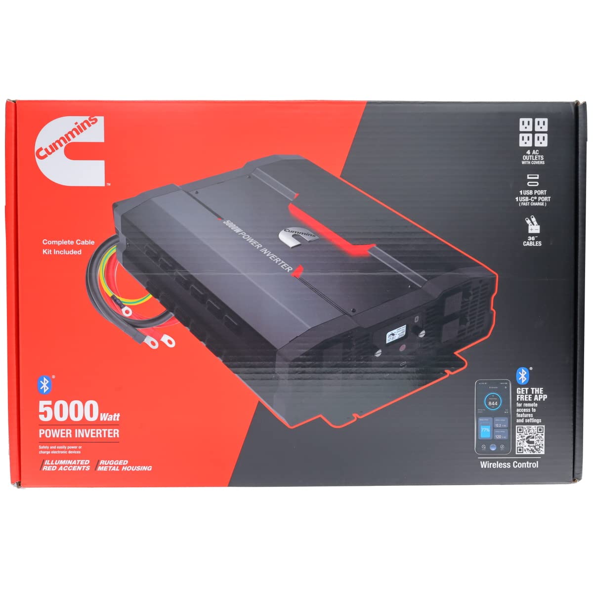 5000 Watts Cummins Inverter Modified Sine Wave Truck Inverter 12 Volts to 110 Volts Four AC Outlets Two USB Ports (Plus Cable Kit)- CMN5000W - Inverters for Vehicles, Van Life, Camping