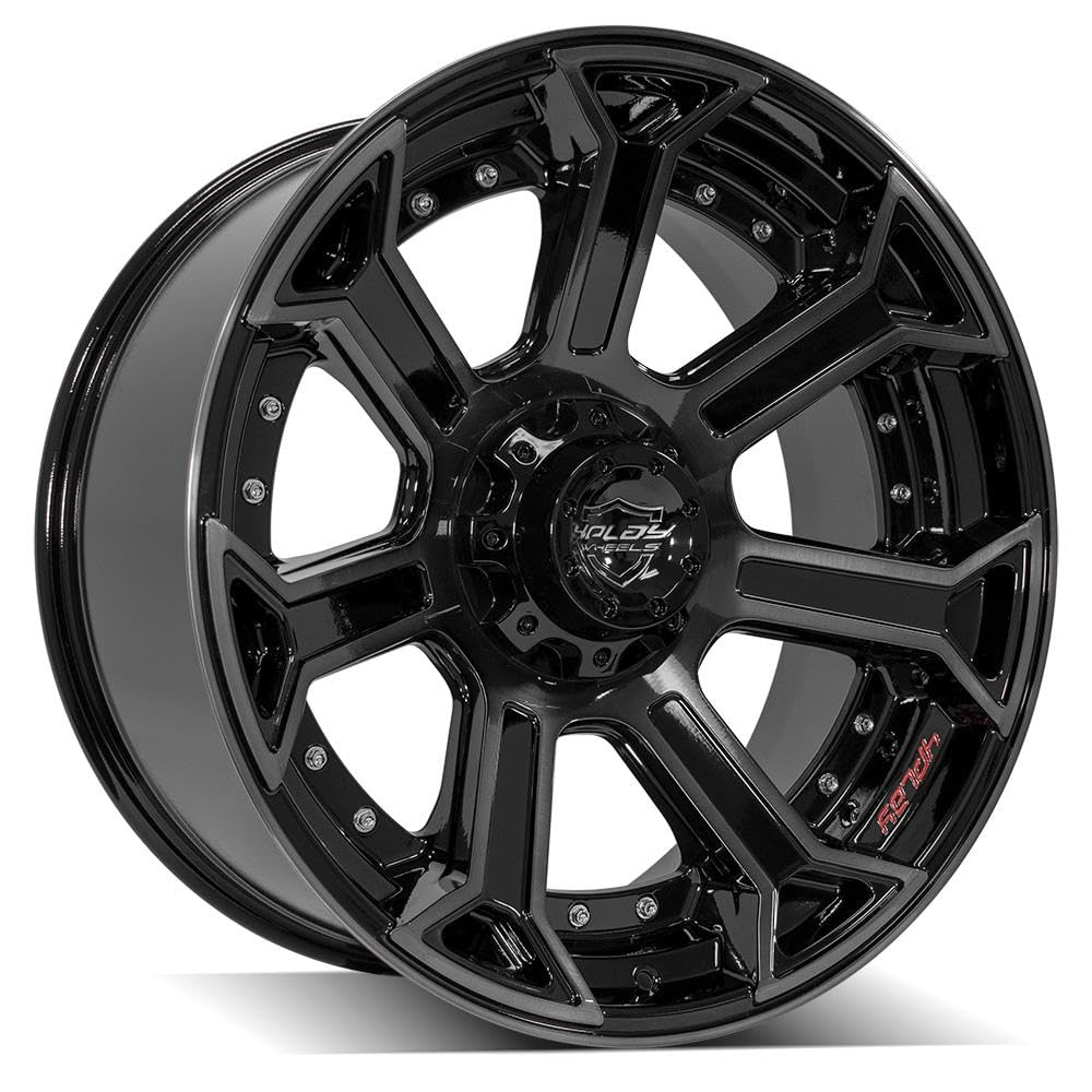 4PLAY Wheels 22 Inch 4P70 Rim Fits 6x135 & 6x139.7 22x10 Gloss Black Brushed with Tinted Clear (1)