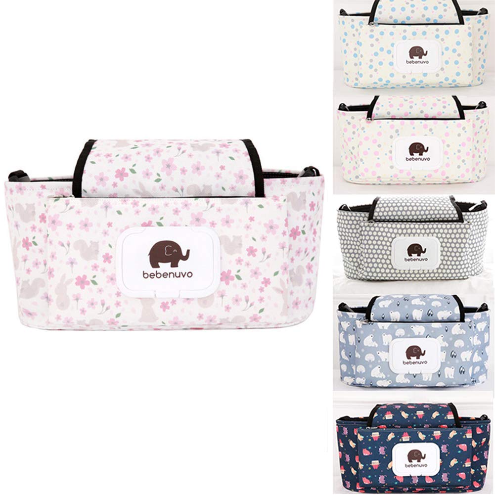 6SHINE Travel Bag Organiser Bag with Webbing Handle Backpack Shoulder Straps, Stroller Bag Hanging Nylon Sundries Organizer Diaper Store Large Capacity Universal