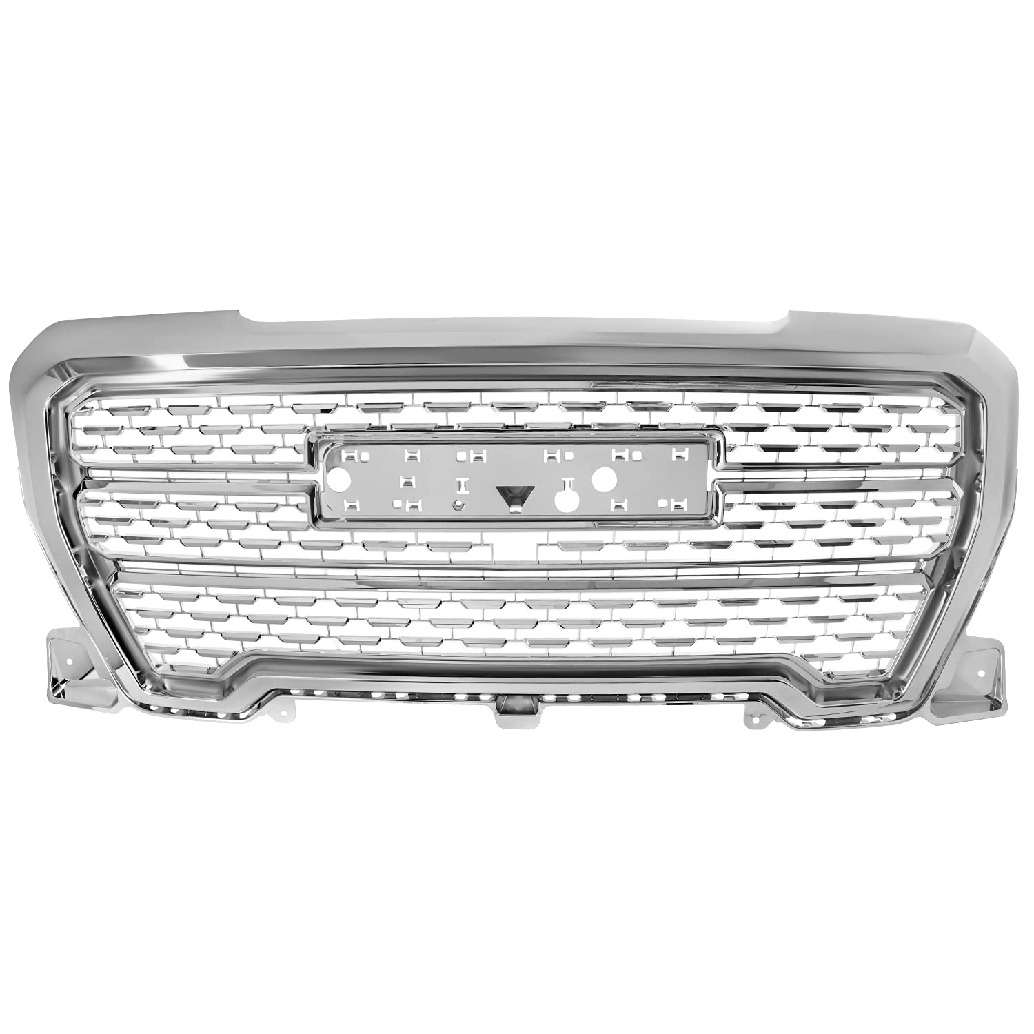 Chrome Denali Style Spec-D Tuning Front Bumper Hood Upper Grill Grille Compatible with 2019-2021 GMC Sierra 1500
