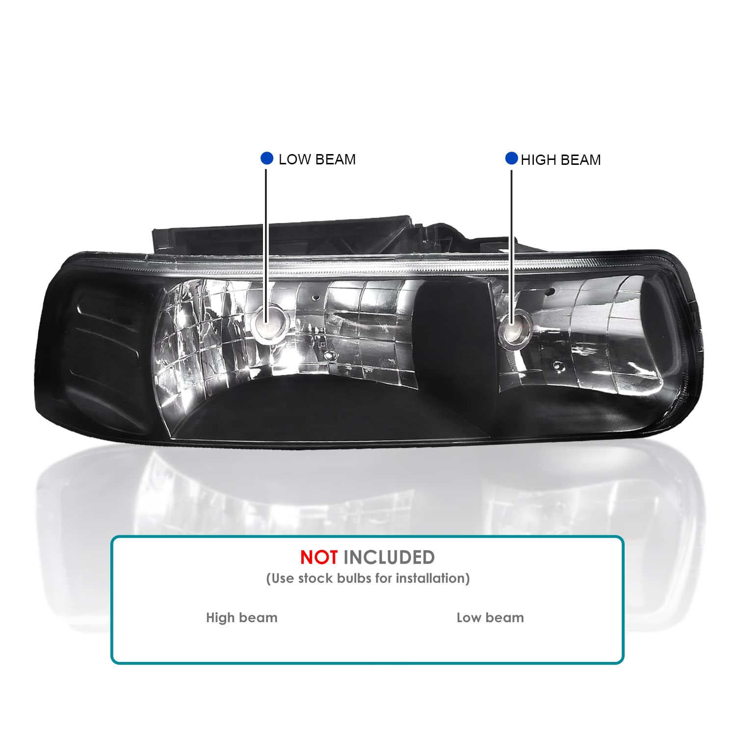 Black Headlights + LED Bumper Lights SPEC-D TUNING Compatible with 1999-2002 Chevy Silverado 2000-2006 Tahoe Suburban, Left + Right Pair Headlamps Assembly