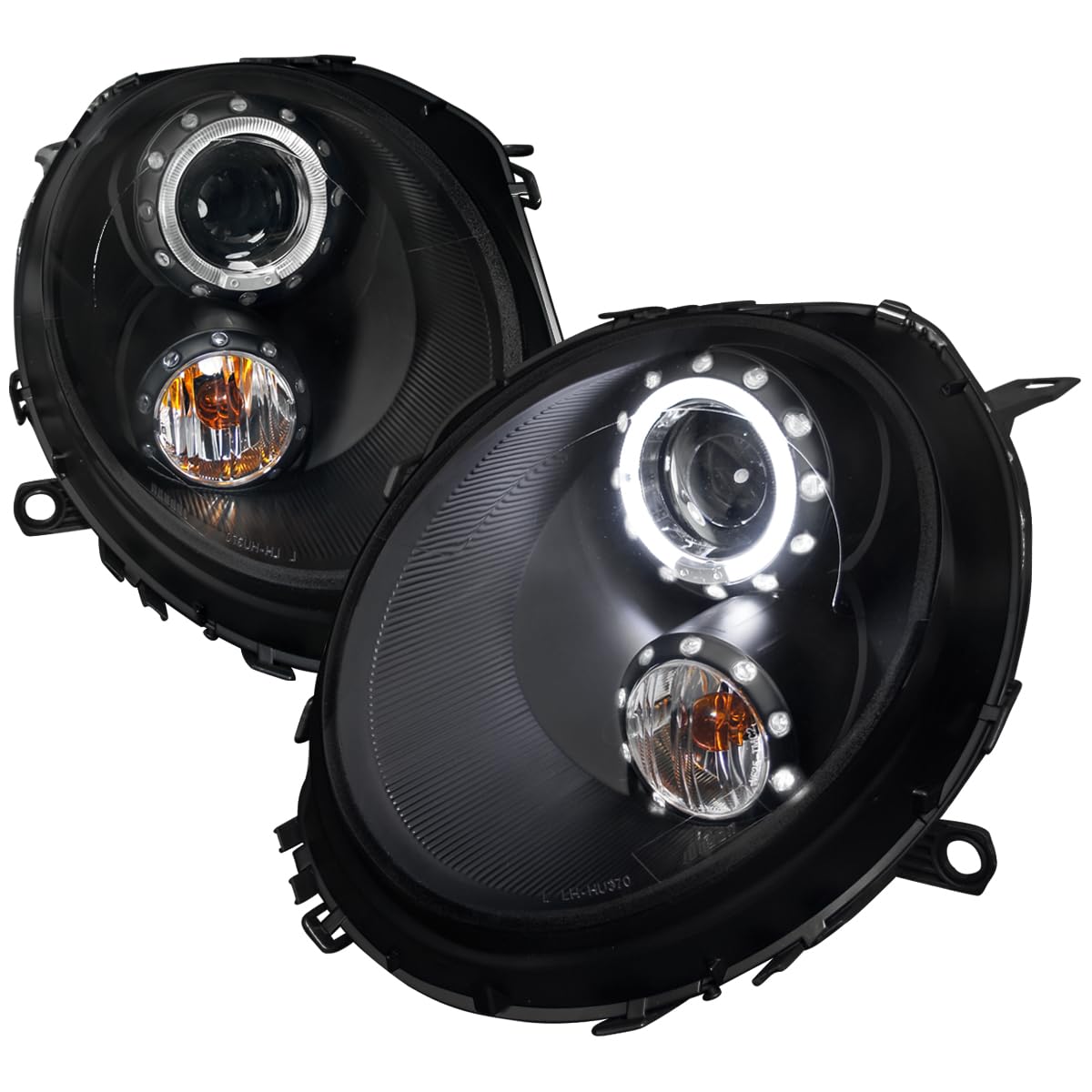 Halo Ring Black Projector Headlights SPEC-D TUNING Compatible with 2007-2013 R56 MINI Cooper Models, Left + Right Pair Headlamps Assembly