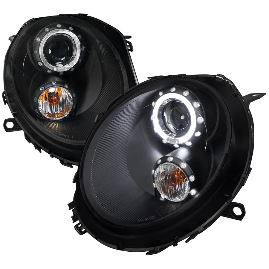 Halo Ring Black Projector Headlights SPEC-D TUNING Compatible with 2007-2013 R56 MINI Cooper Models, Left + Right Pair Headlamps Assembly