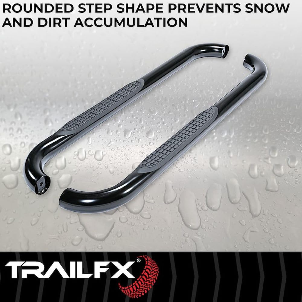 TrailFX Nerf Bars for 2020-202 Chevrolet Silverado 1500 Standard Cab Black Powder Coated Steel 3 Inch Round Bent Side Steps Slip-Resistant Step Pads Frame Body Mount Set of 2 Running Boards