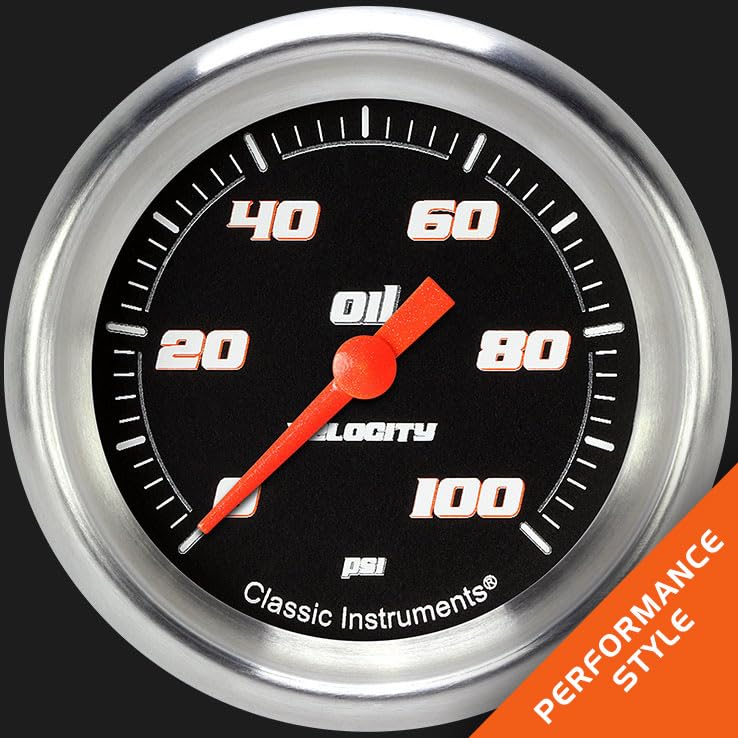 Velocity Black Classic Instruments VS381BAPF 2 5/8" Oil Pressure Gauge 100 PSI Electric