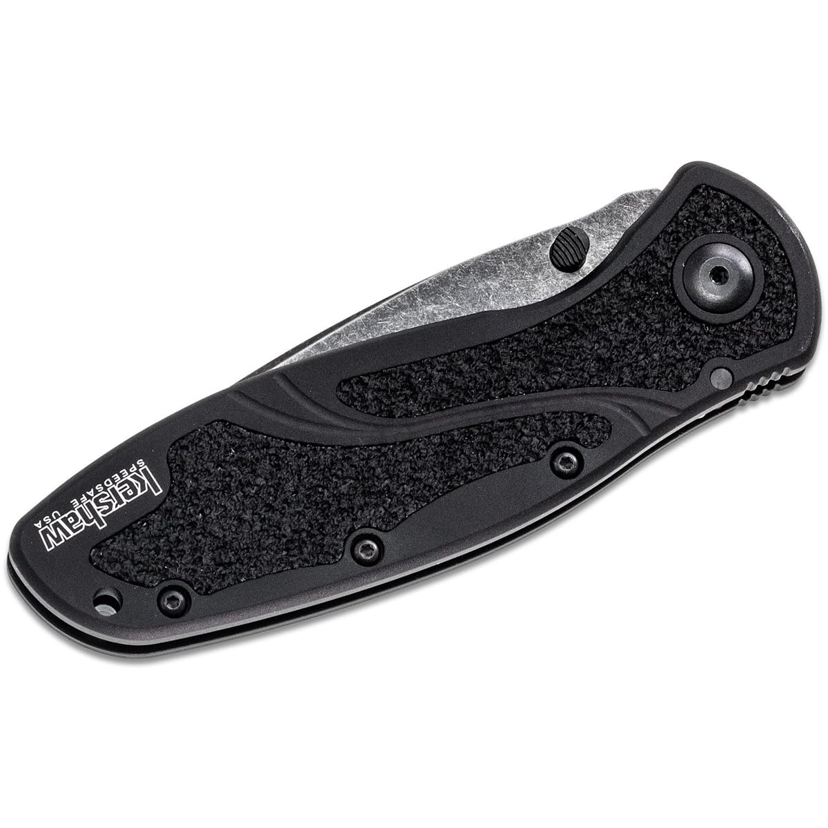 Kershaw Folding Knife Blur Blackwash (1670BW); 3.4 BlackWash 14C28N Steel Blade; Black Anodized Aluminum Handle with Black Textured Trac-Tec Inserts, SpeedSafe Opening, Reversible Pocketclip; 3.9 OZ