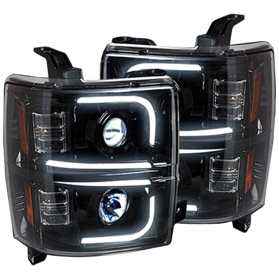 RECON - Premium Projector Headlights Fits Chevy 15-19 Silverado 2500, 3500 Ultra High Power Smooth OLED Halos, DRL - Smoked & Clear Lens