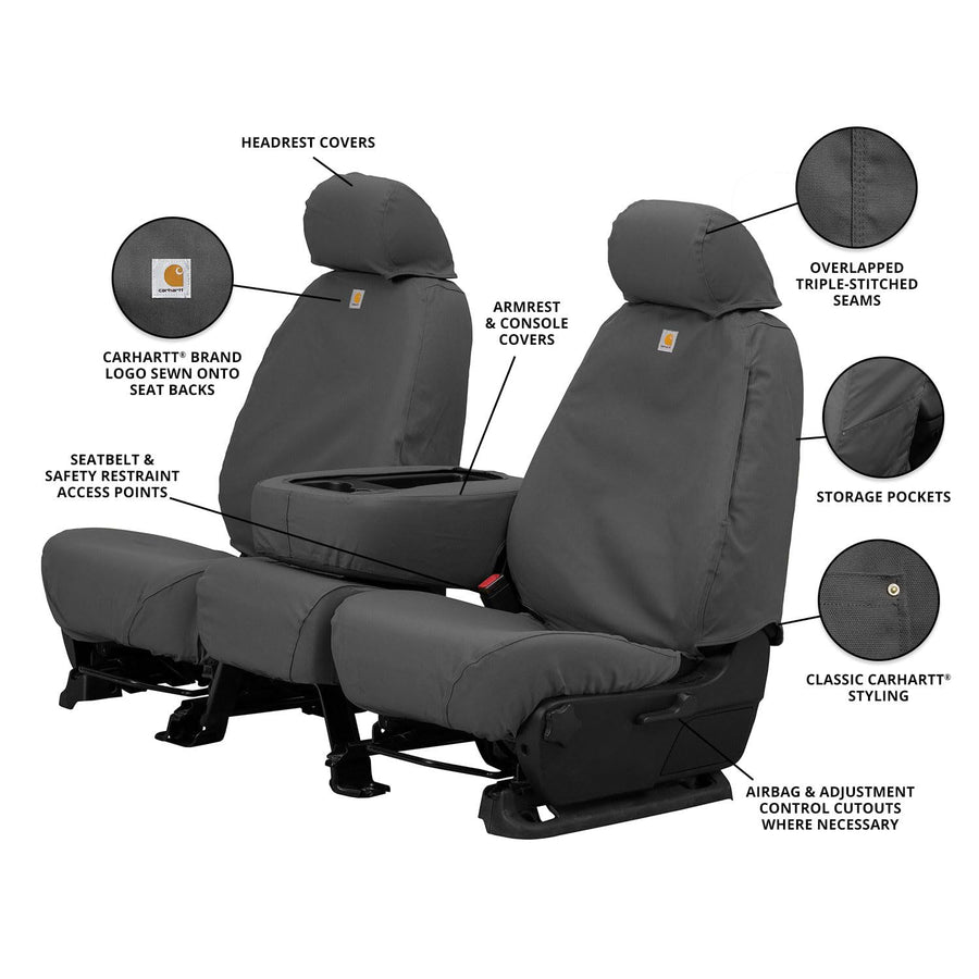 Covercraft Custom Carhartt SeatSaver Seat Covers | Fits 2017-2019 Chevrolet Silverado/GMC Sierra 1500/2500/3500 (2019 1500 Old Body Style) | 1st Row 40/20/40 Bench Seat, Duck Weave Gravel