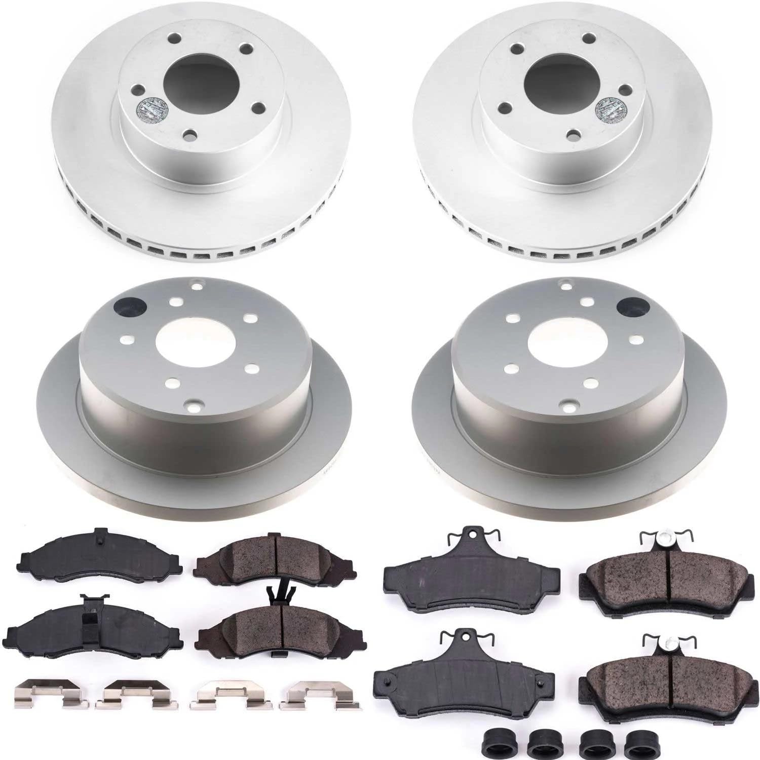 Power Stop Z17 Coated Rotor Kit-Front and Rear Coated Brake Rotors, Ceramic Brake Pads For Pontiac GTO 2004 [Model Specific]