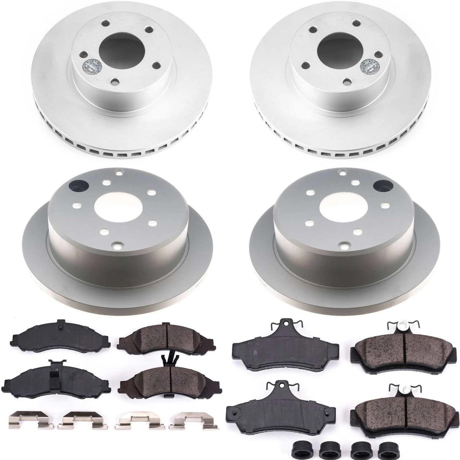Power Stop Z17 Coated Rotor Kit-Front and Rear Coated Brake Rotors, Ceramic Brake Pads For Pontiac GTO 2004 [Model Specific]