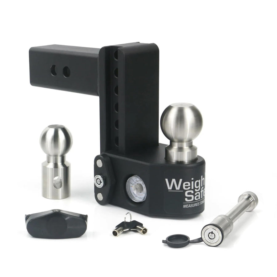 Weigh Safe Drop Steel Hitch - Adjustable Trailer Hitch with Ball Mount - Designed for 2.5" Receivers - Includes 2 Tow Balls - 6" Drop Hitch, 22,000 lbs GTW, 2-Piece Lock Set