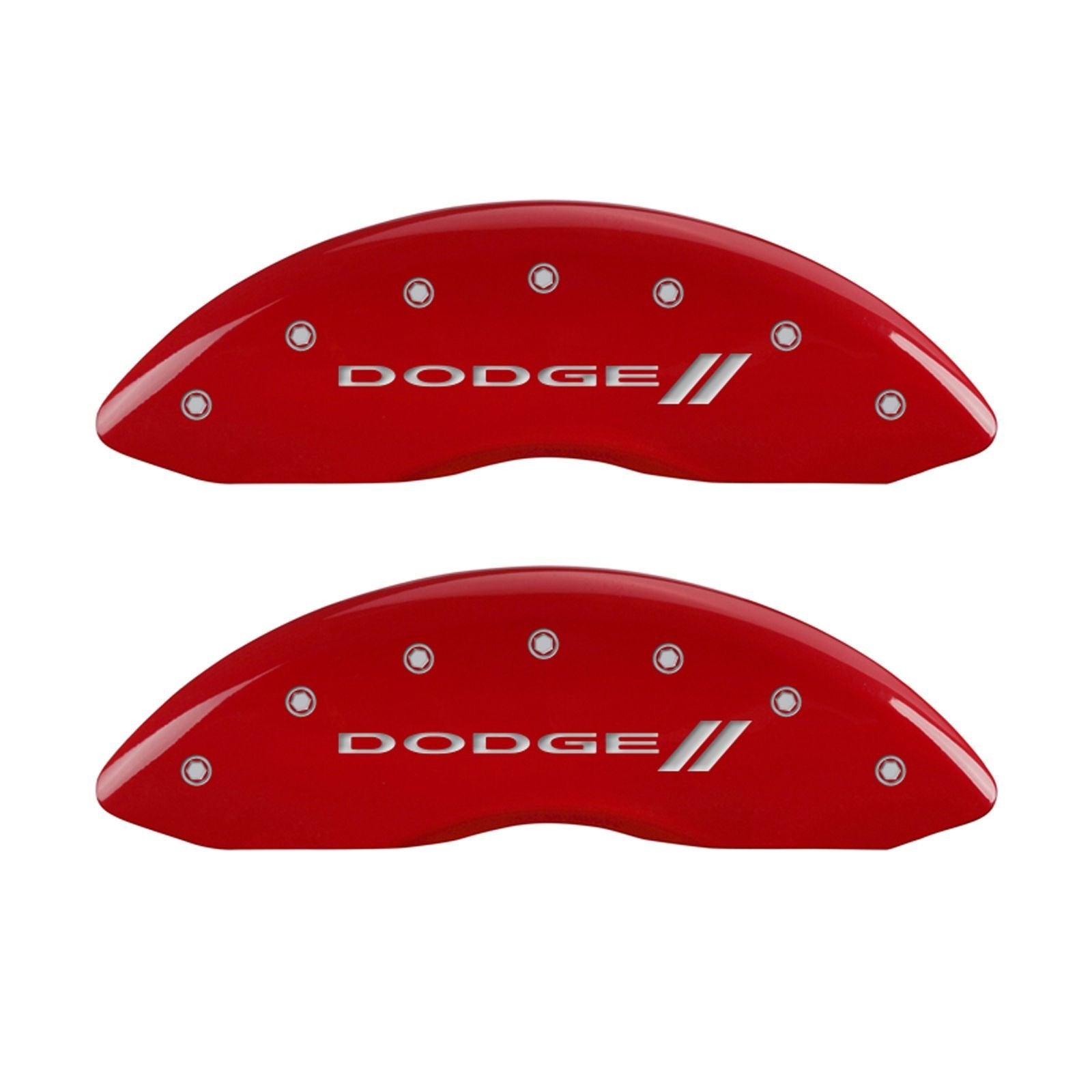 MGP Caliper Covers 'Dodge ll' Engraved Caliper Cover with Red Powder Coat Finish and Silver Characters, 12001SDD3RD (Set of 4)