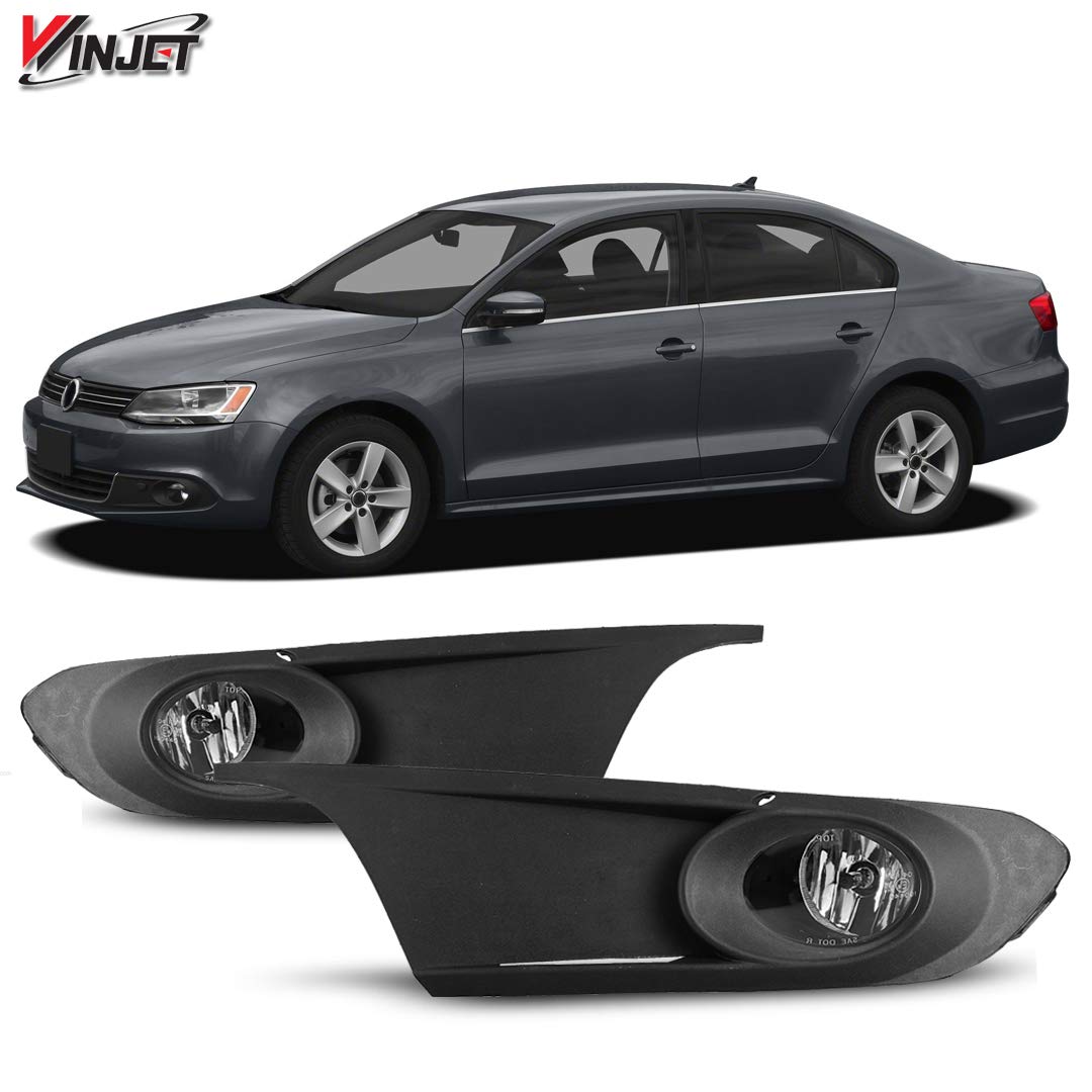 Fog Light Kit Winjet WJ30-0628-09 with Wiring Harness Switch Fuse Relay Bezels Pair Set Left & Right Driver Passenger Side OE Fitment Bulbs Included for 2011-2014 Volkswagen Jetta - Clear Lens