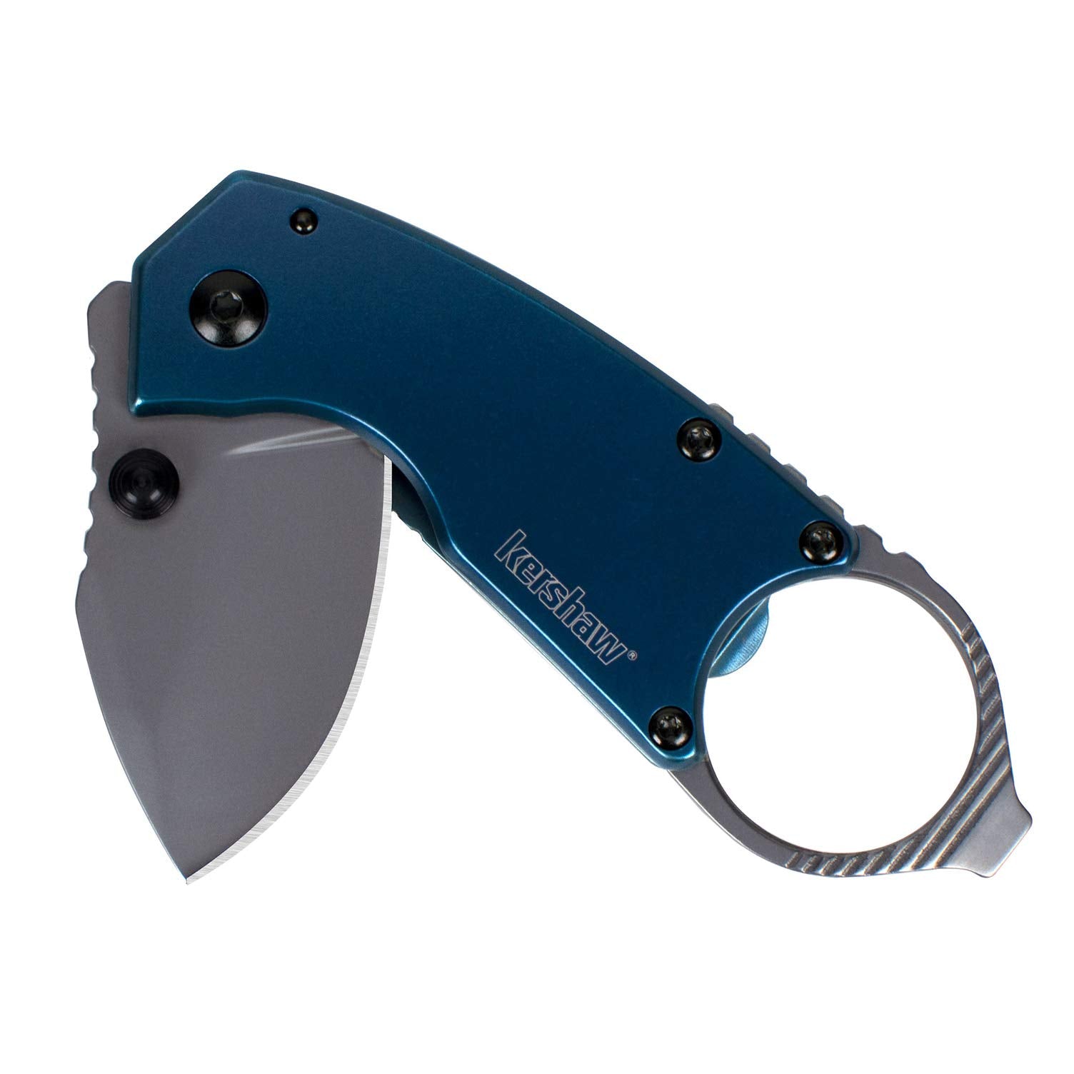 Kershaw Folding Pocket Knife Antic; 1.75-Inch 8Cr13MoV Stainless Steel Bead Blasted Blade, Stainless Steel PVD Coated Handle, Manual Opening, Bottle Opener and Flat Head Screwdriver (8710), Navy