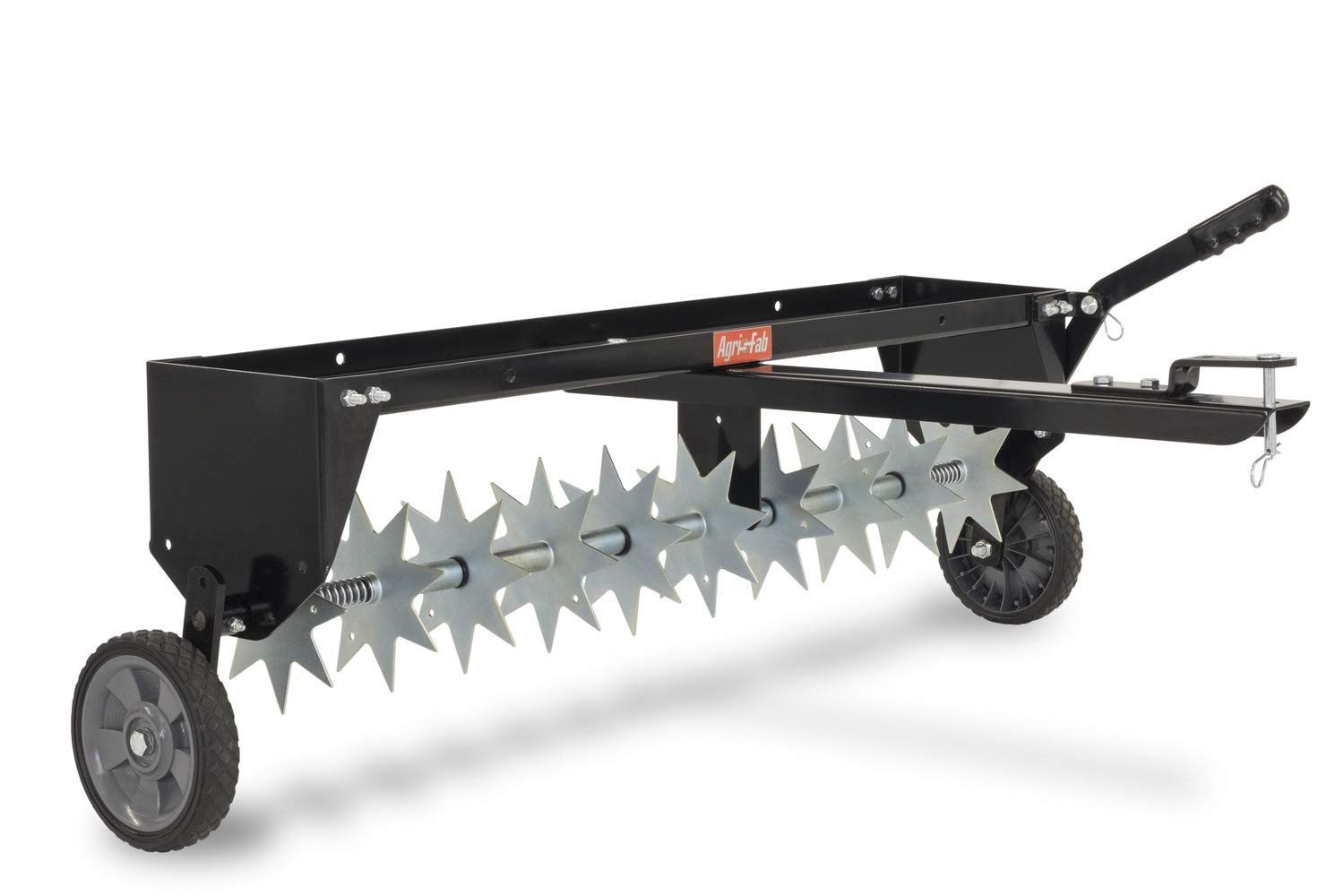 40 inch Agri-Fab Tow Behind Spike Aerator for Aerating Lawns; 10 Galvanized Steel Spike Disks, Universal Hitch, Black