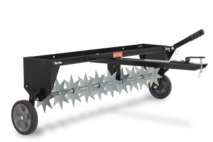 40 inch Agri-Fab Tow Behind Spike Aerator for Aerating Lawns; 10 Galvanized Steel Spike Disks, Universal Hitch, Black