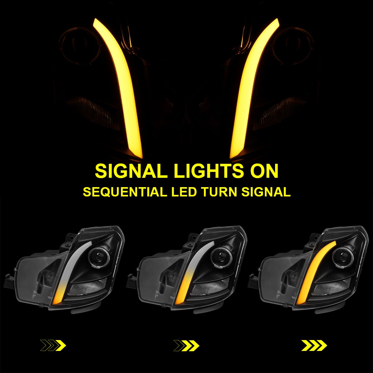 Halo Projector Headlights SPEC-D TUNING Black w/Switchback LED Signal Tube Compatible with 2003-2007 Cadillac CTS, Left + Right Pair Headlamps Assembly