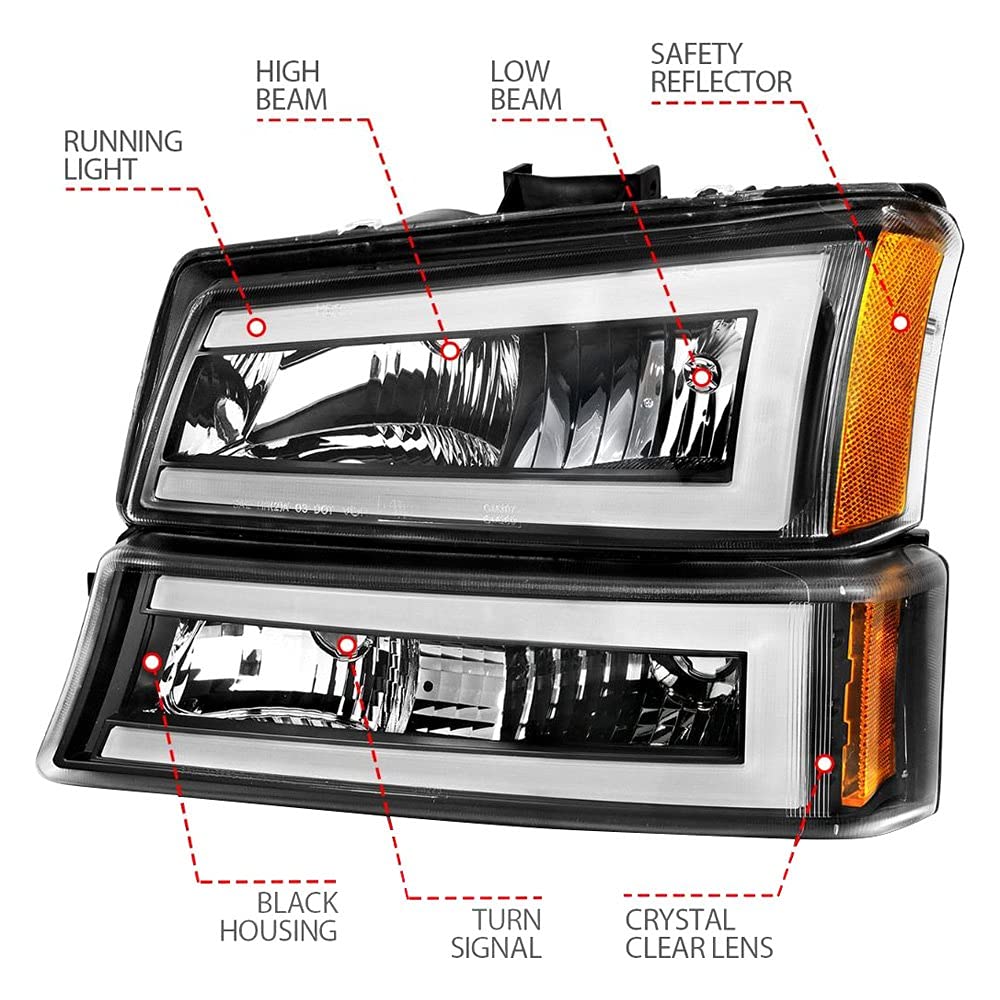 SILVERADO ANZO 1500/2500/3500 03-07/1500/2500/3500 CLASSIC 07/AVALANCHE W/O BODY CLADDING 02-06 HEADLIGHTS W/SIGNAL LIGHT BLACK HOUSING AMBER (4 PCS) (W/C LIGHT BAR) 111501