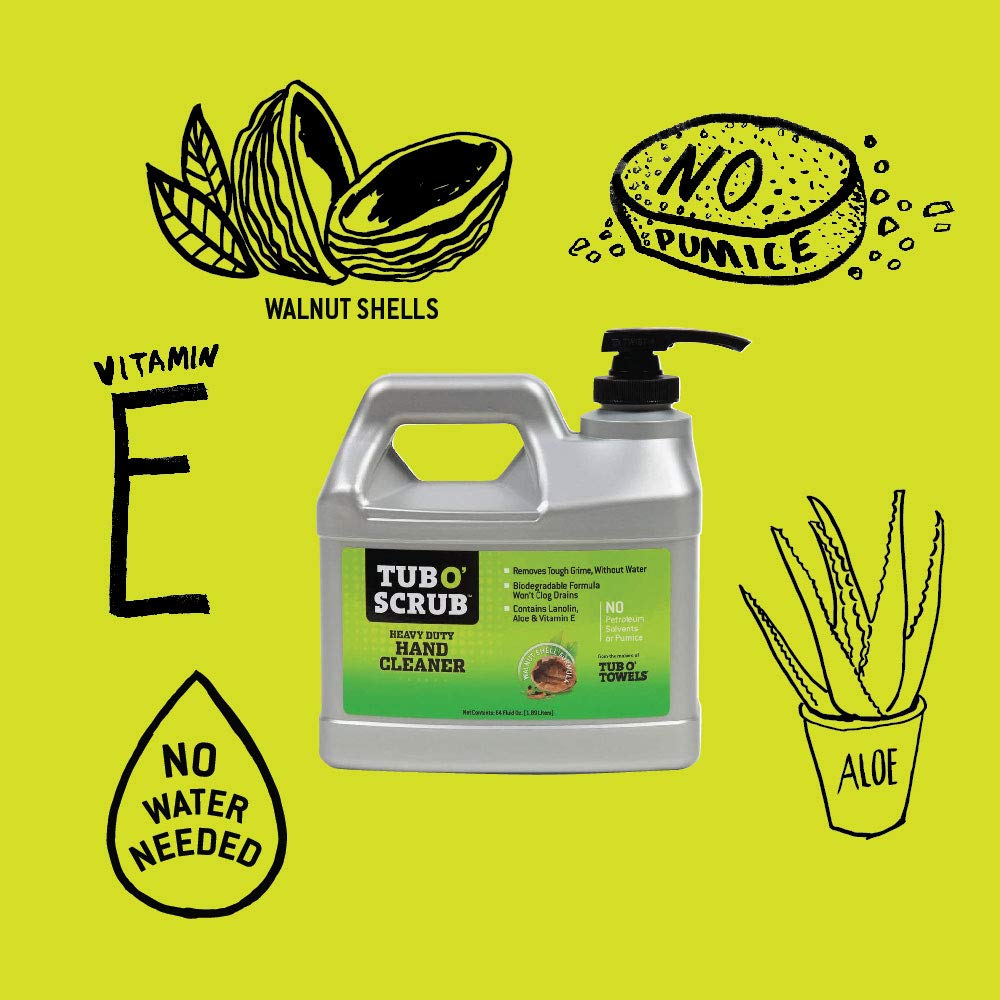 Heavy Duty Tub O' Scrub TS28 Pumice-Free Hand Cleaner, Removes Tough Grime & Dirt Without Water, Biodegradable, 128oz (1 Gallon) Pump Jug