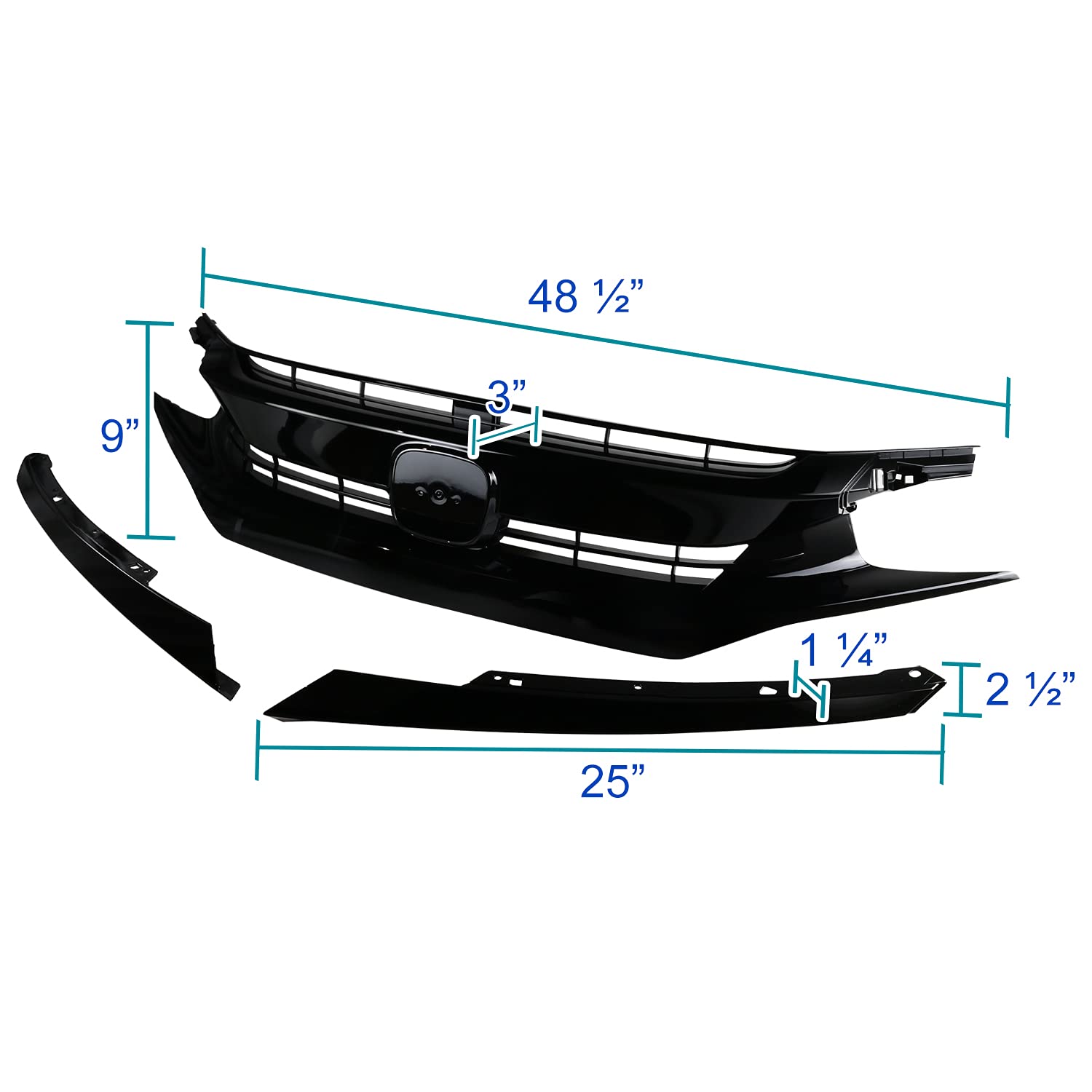 Front Hood Grille+Eyelid Spec-D Tuning Compatible with 2016-2018 Honda Civic 10th Gen FK8 Coupe Sedan