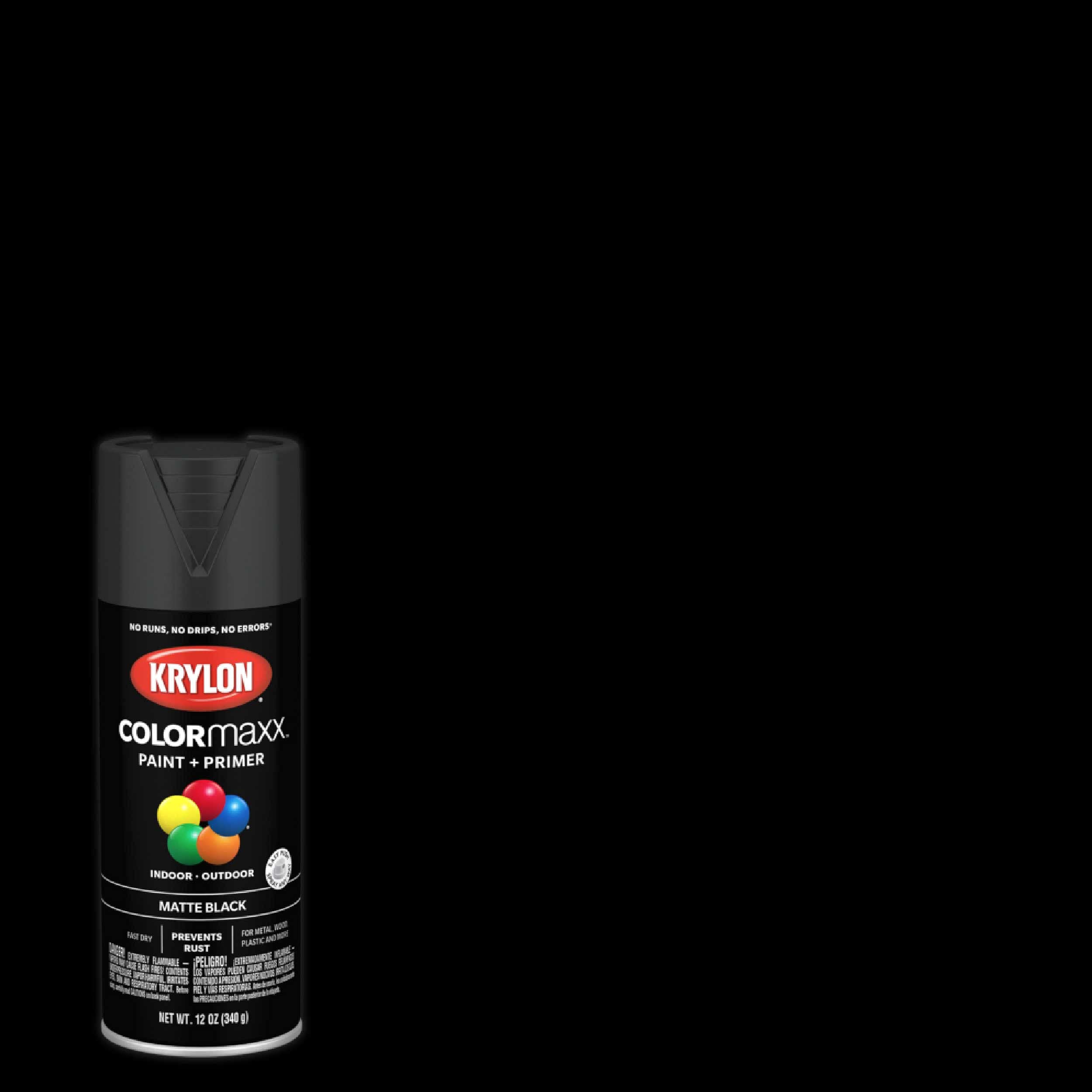 Krylon K05592007 Spray Paint and Primer COLORmaxx for Indoor/Outdoor Use, Matte Black 12 Ounce (Pack of 1)